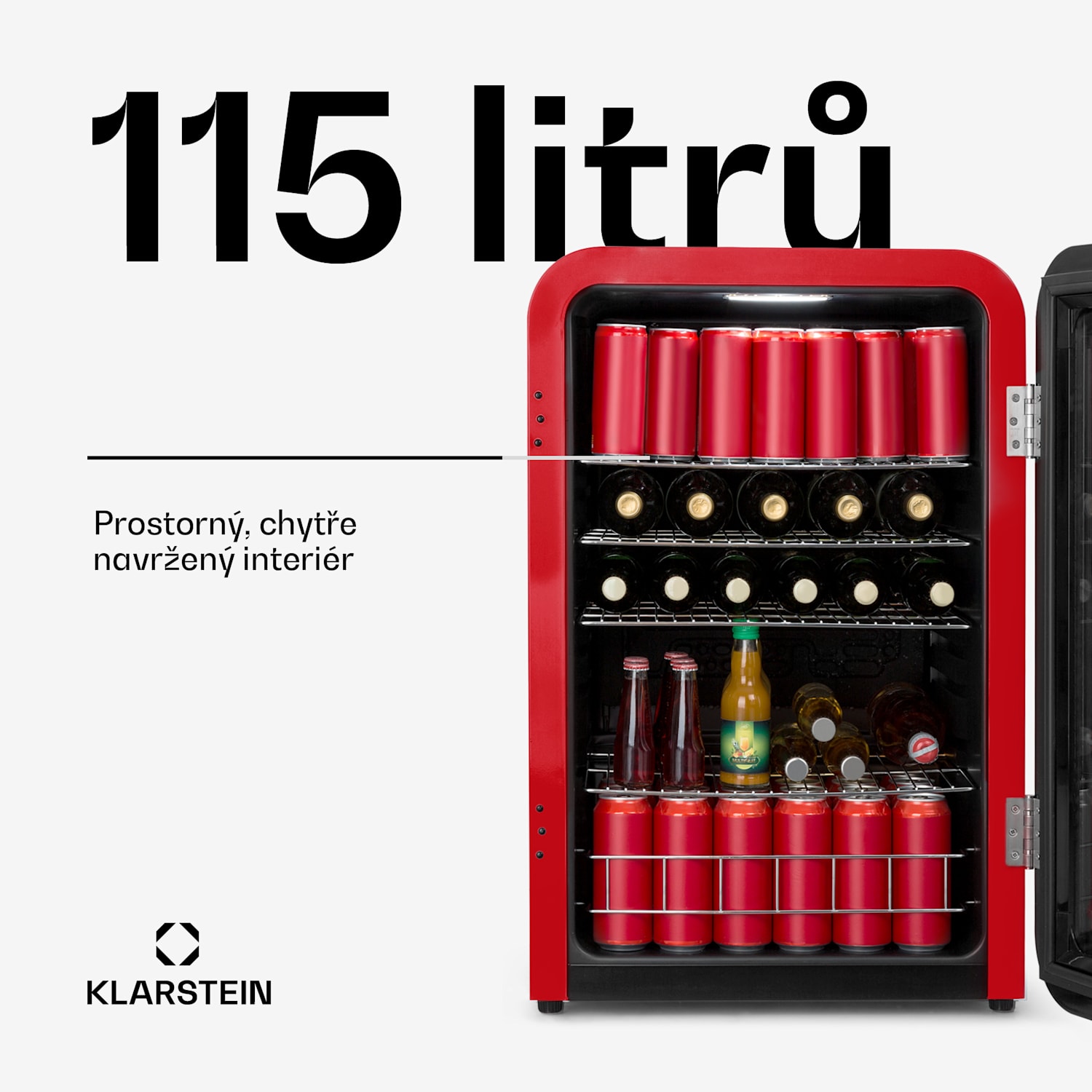 PopLife, lednice na nápoje, 115 l, 0-10 °C, retro design, červená 115 litrů | Červená