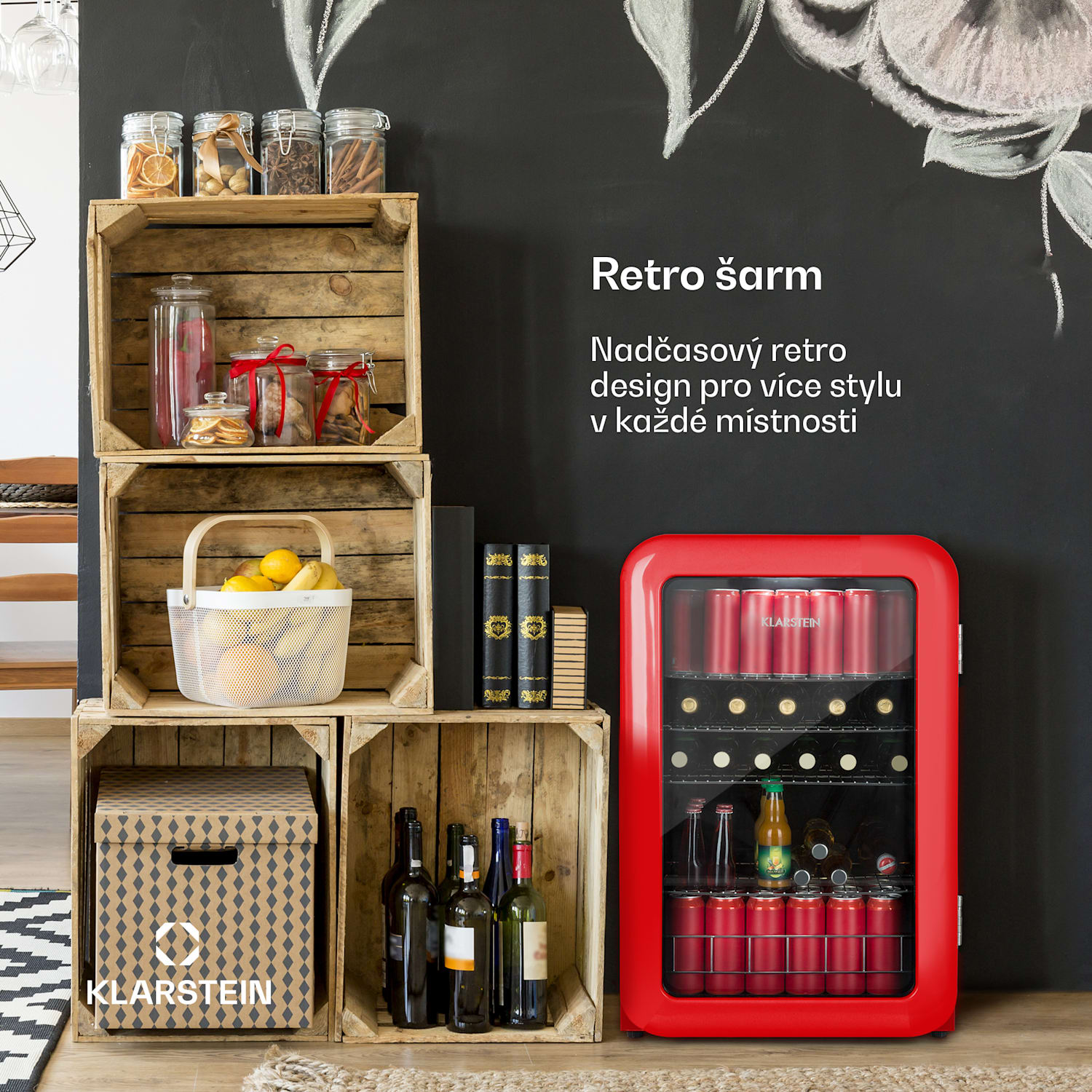 PopLife, lednice na nápoje, 115 l, 0-10 °C, retro design, červená 115 litrů | Červená