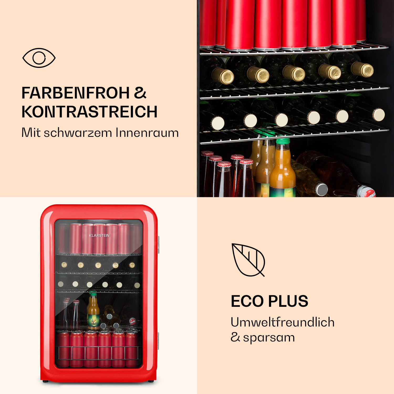 PopLife Getränkekühler Kühlschrank 0-10°C Retro-Design 