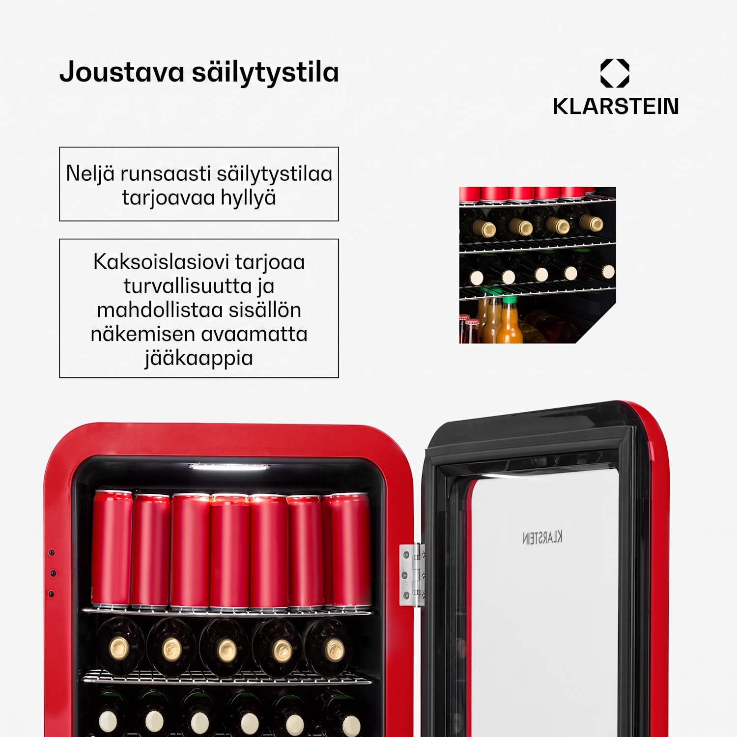PopLife juomajääkaappi jääkaappi 0-10°C retromuotoilu 115 l | Punainen