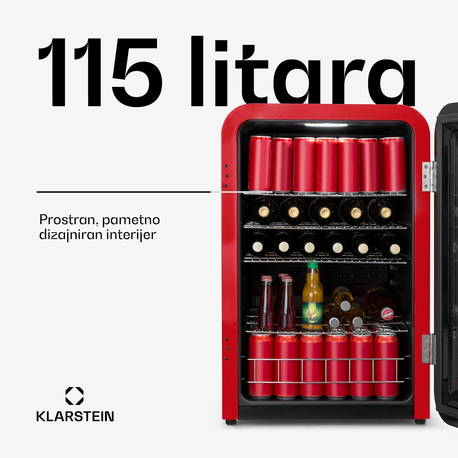 PopLife, hladnjak za napitke, 115 l, 0 -10 °C, retro dizajn, crveni 115 Ltr | Crvena