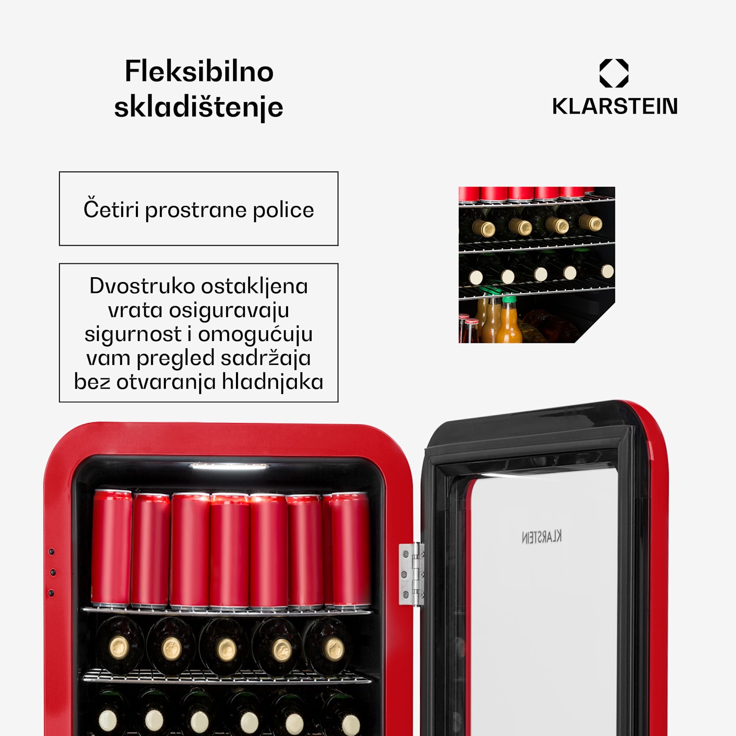 PopLife, hladnjak za napitke, 115 l, 0 -10 °C, retro dizajn, crveni 115 Ltr | Crvena