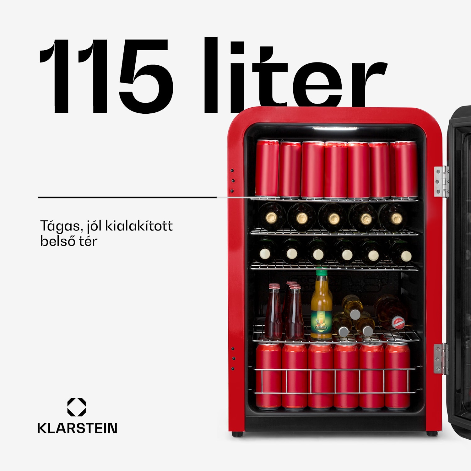 PopLife, italhűtőszekrény, 115 liter, 0 - 10°C, retro kivitel, piros 115 Ltr | Piros