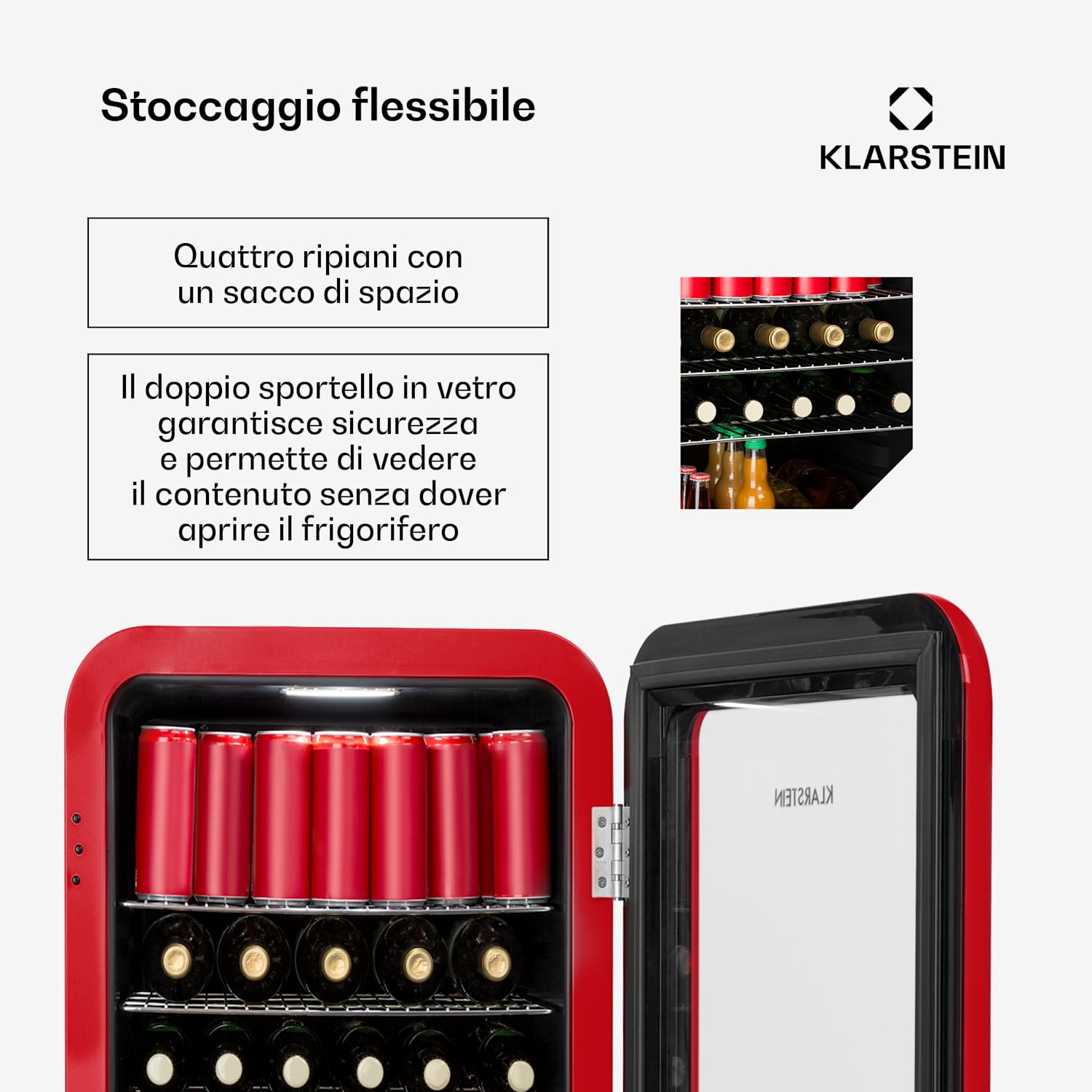 PopLife Frigorifero per bevande 0-10°C design rétro 115 Ltr | Rosso