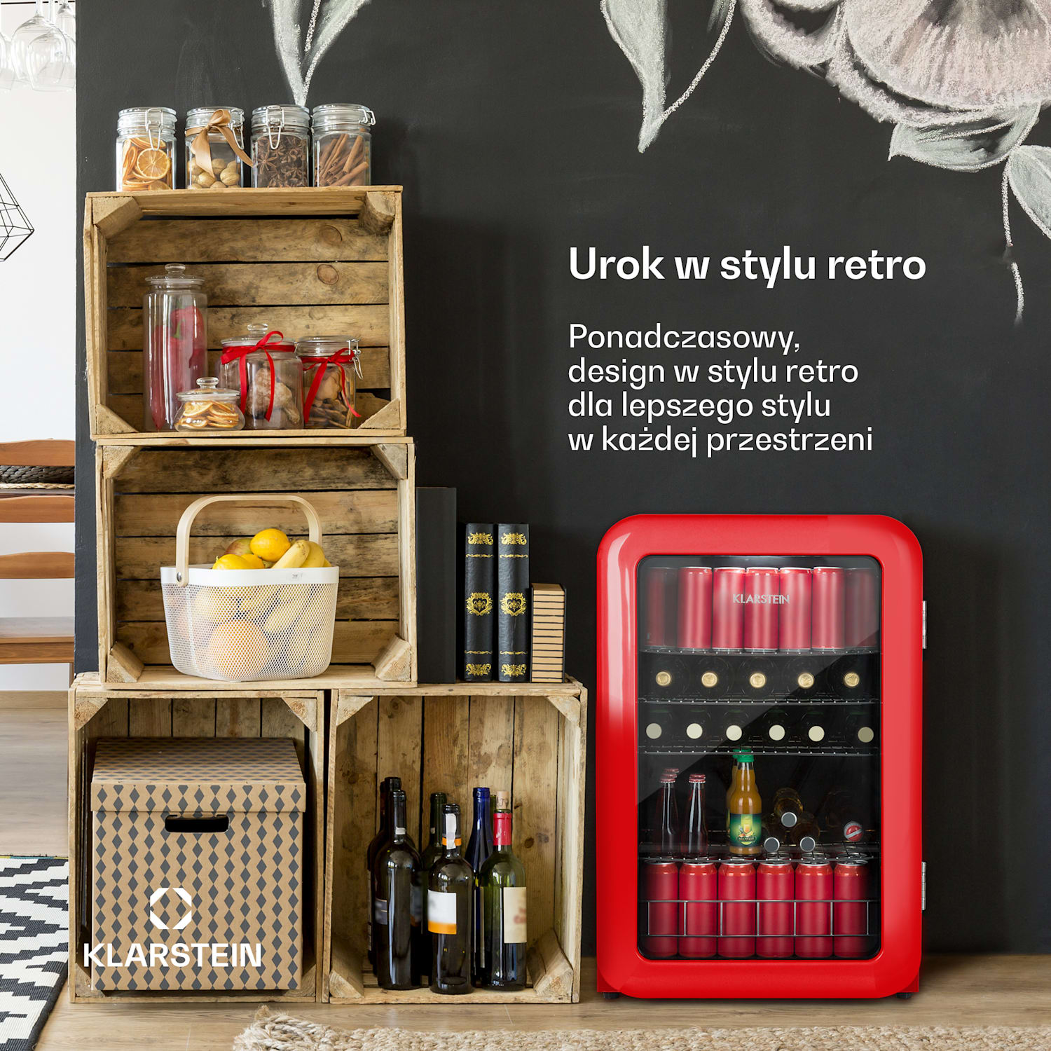 PopLife, lodówka na napoje, chłodziarka, 115 l, 0-10°C, styl retro 115 Ltr | Czerwony