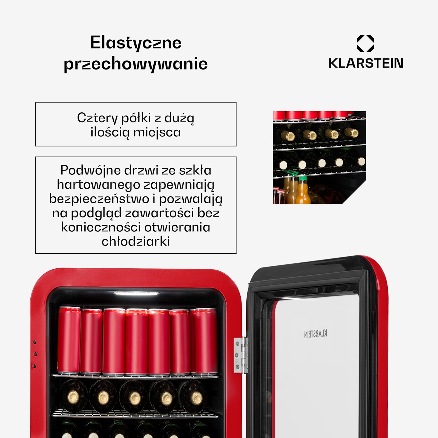 PopLife, lodówka na napoje, chłodziarka, 115 l, 0-10°C, styl retro 115 Ltr | Czerwony