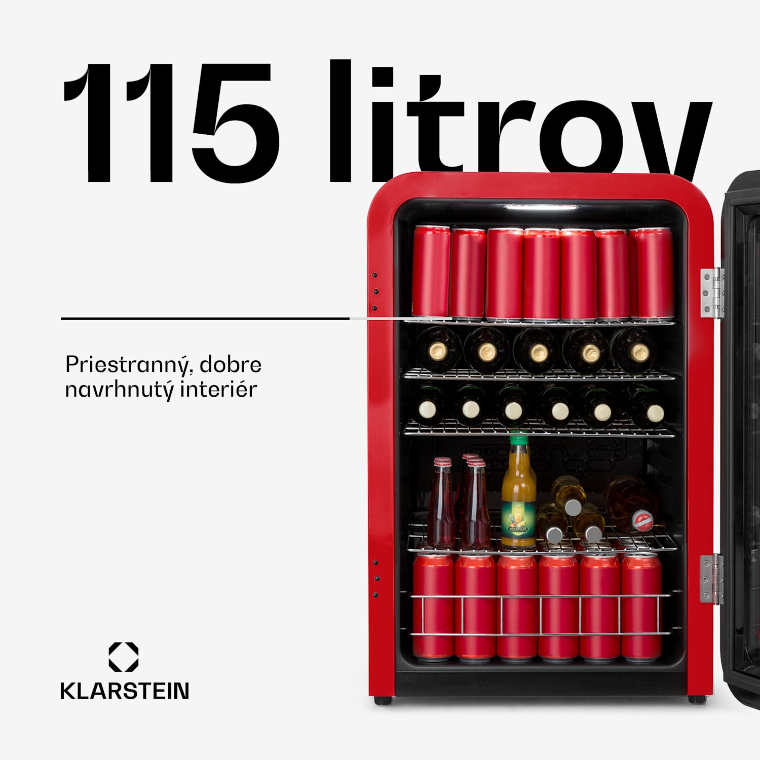 PopLife, chladnička na nápoje, chladnička, 115 l, 0-10°C, retro dizajn 115 litrov | Červená