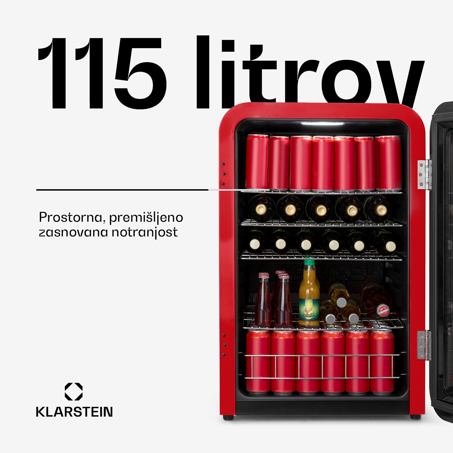 PopLife, hladilnik za pijače, 115 l, 0 - 10 °C, retro dizajn, rdeč 115 Ltr | Rdeča