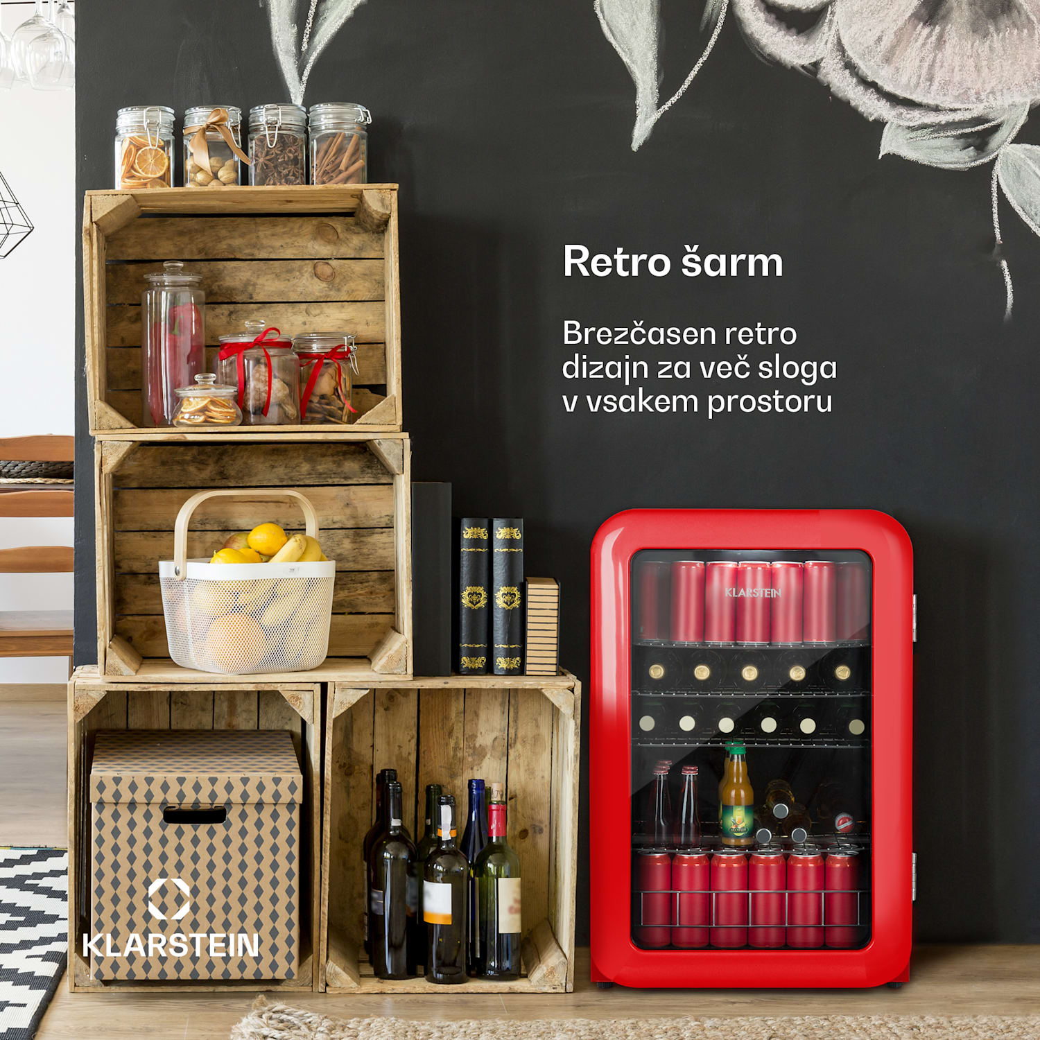 PopLife, hladilnik za pijače, 115 l, 0 - 10 °C, retro dizajn, rdeč 115 Ltr | Rdeča
