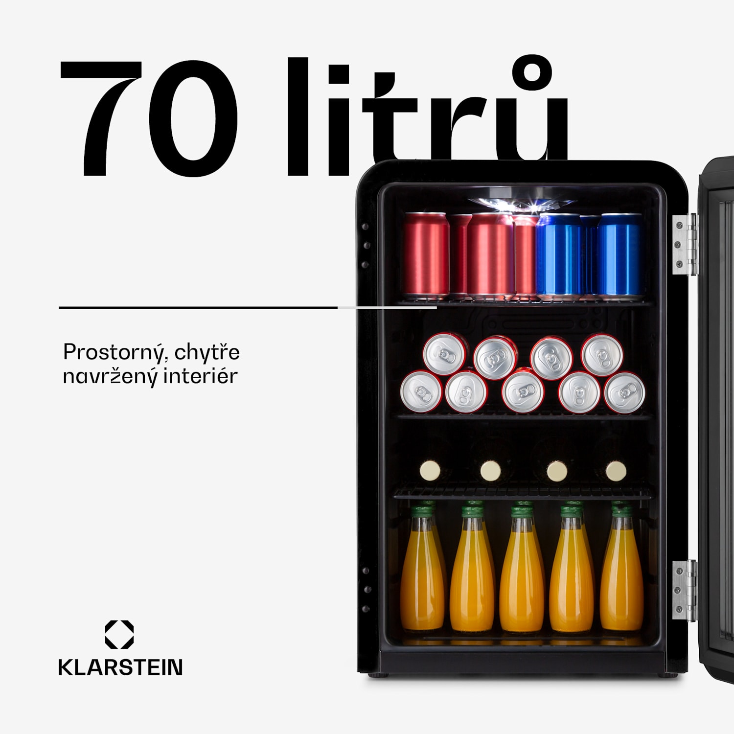 PopLife 70, lednice, 70 l, 0-10°C, retro design, LED 70 Ltr | Černá