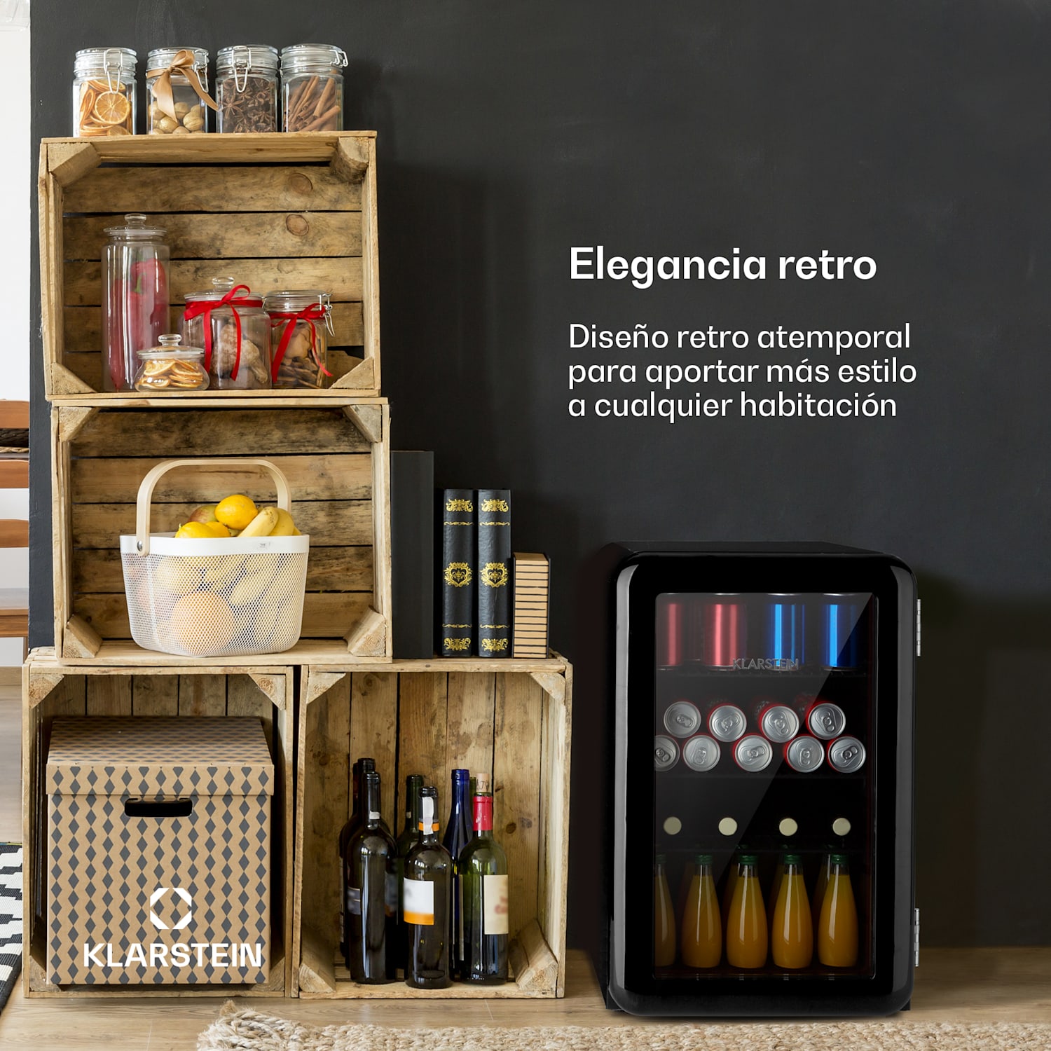 PopLife Nevera para bebidas frigorífico 70 litros de capacidad de 0 a 10 °C diseño retro LED 70 L | Negro