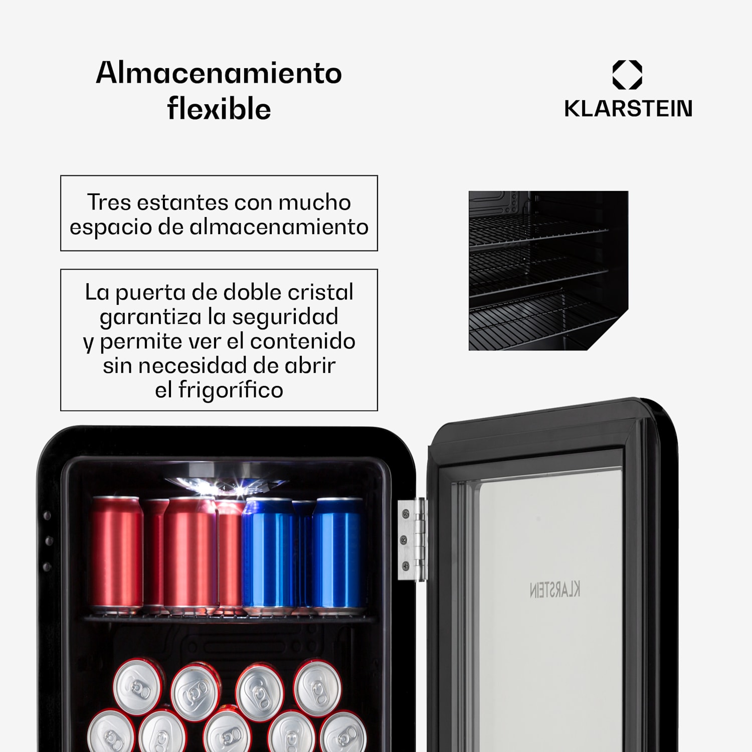 PopLife Nevera para bebidas frigorífico 70 litros de capacidad de 0 a 10 °C diseño retro LED 70 L | Negro