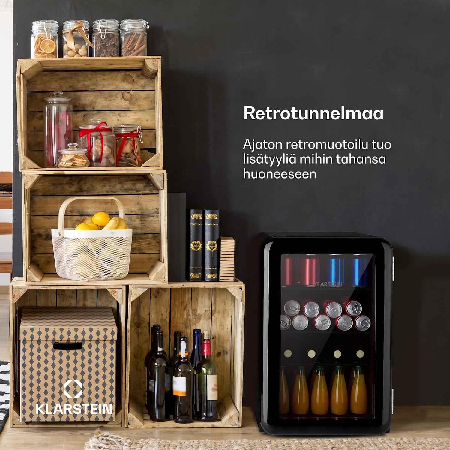PopLife-juomajääkaappi jääkaappi 70 litraa 0–10 °C retromuotoilu  LED 70 l | Musta