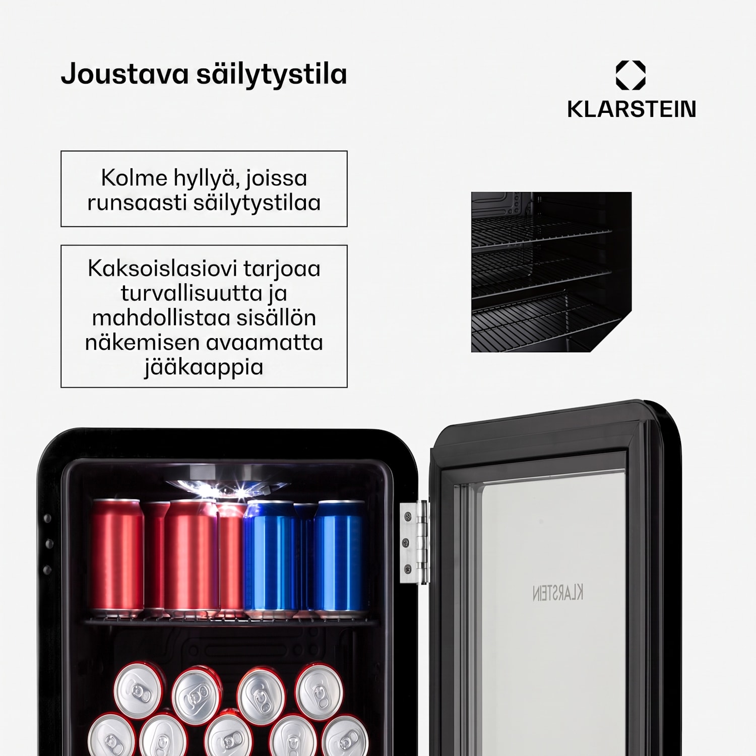 PopLife-juomajääkaappi jääkaappi 70 litraa 0–10 °C retromuotoilu  LED 70 l | Musta
