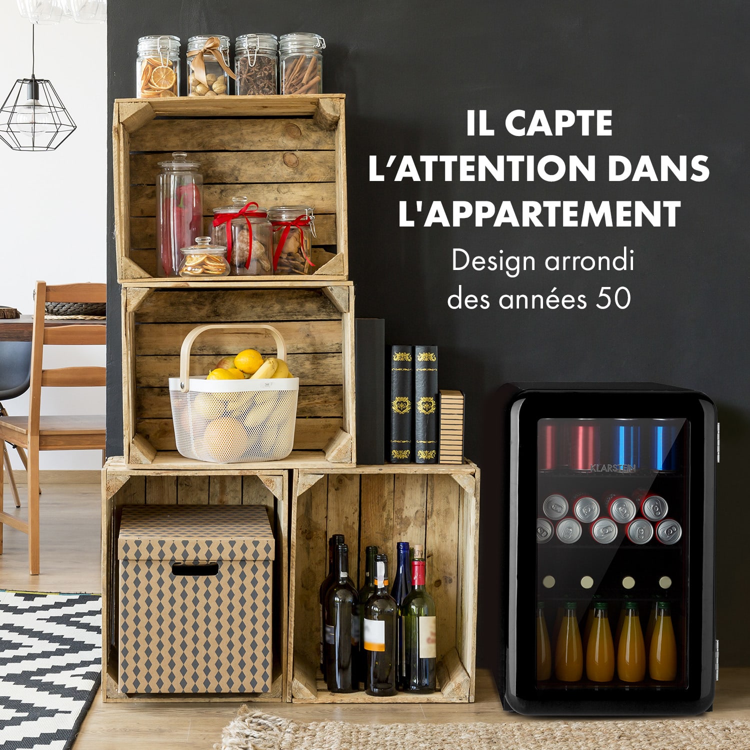 PopLife drankkoelkast drankenkoeling 70 liter 0-10°C retro-design  led 