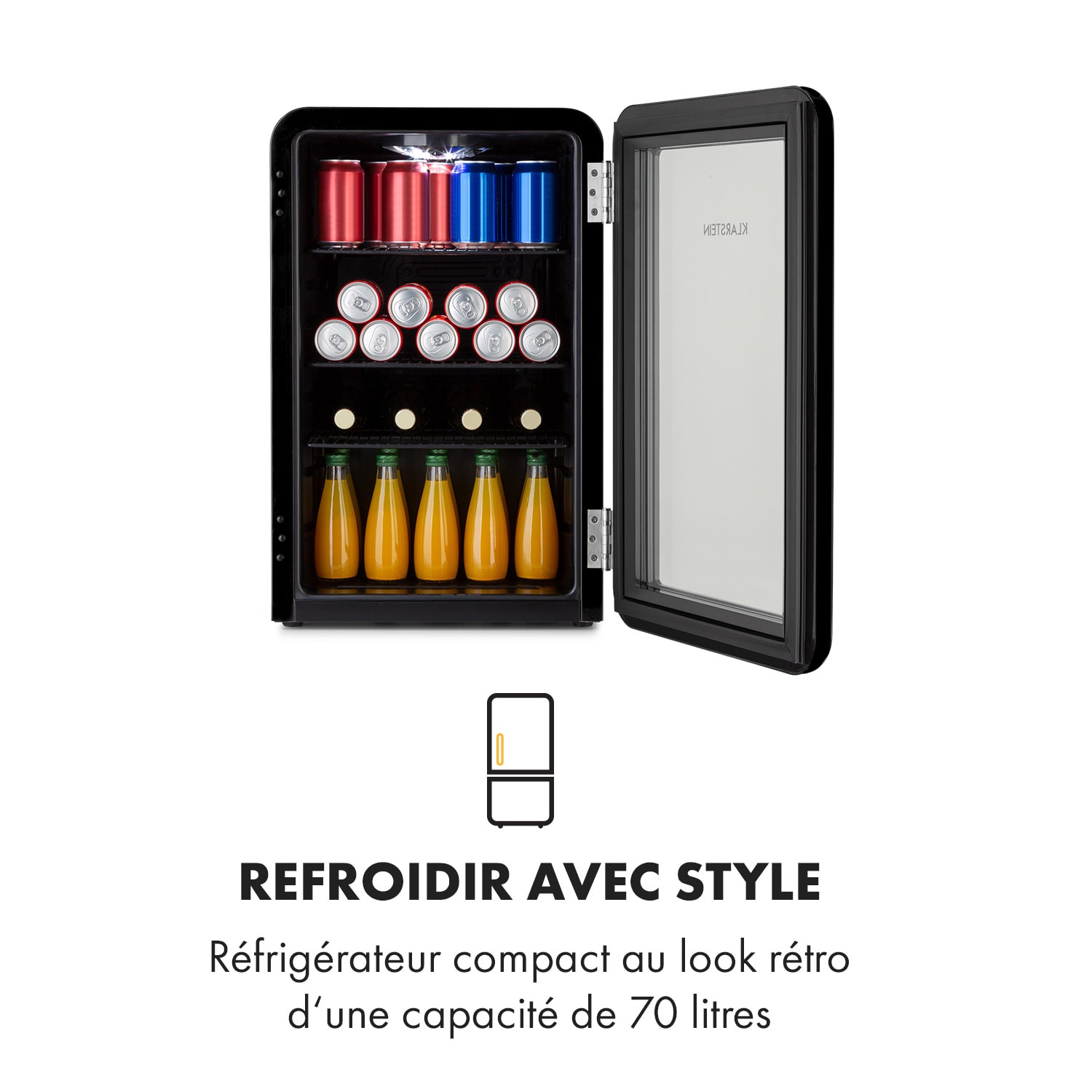 PopLife drankkoelkast drankenkoeling 70 liter 0-10°C retro-design  led 