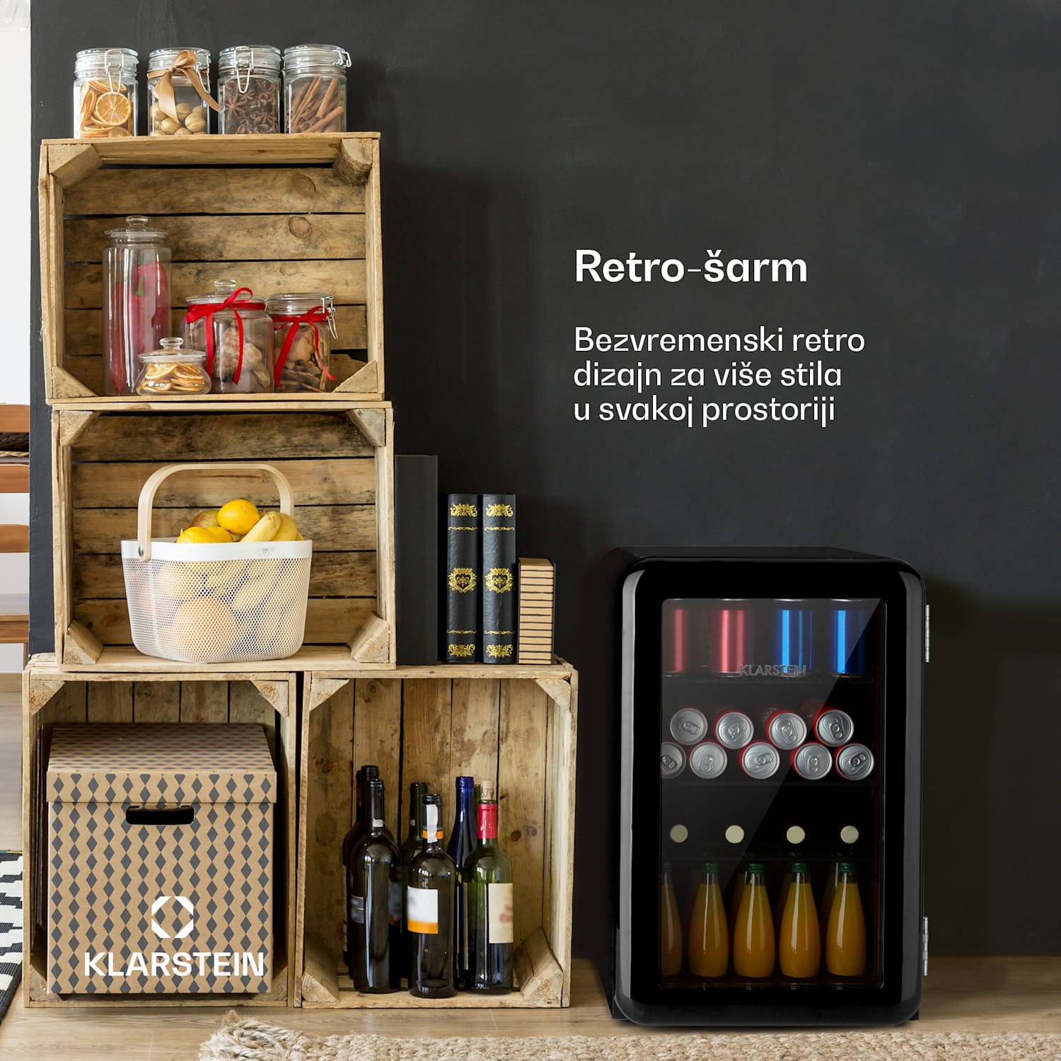PopLife 70L, hladnjak za napitke, hladnjak, 70 litara, 0 - 10 ° C, retro dizajn 70 Ltr | Crna