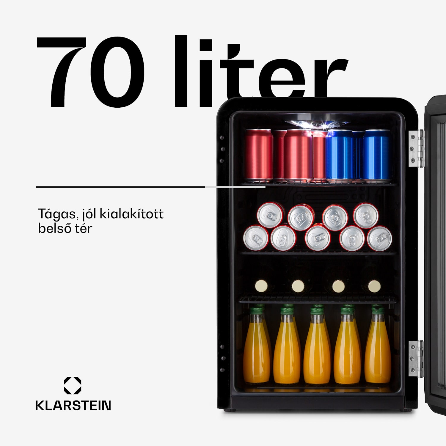 PopLife 70L, italhűtőszekrény, 70 liter, 0 - 10 ° C, retro kivitelben 70 Ltr | Fekete