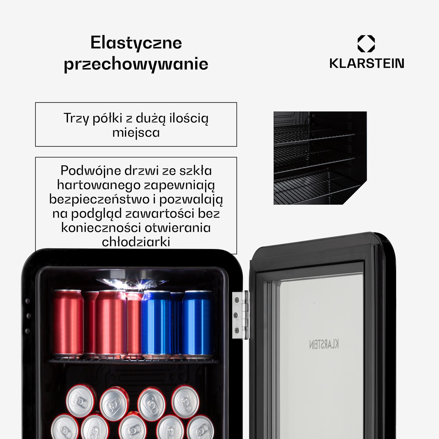PopLife 70, lodówka na napoje, chłodziarka, 70 l, 0-10°C, styl retro, LED 70 Ltr | Czarny