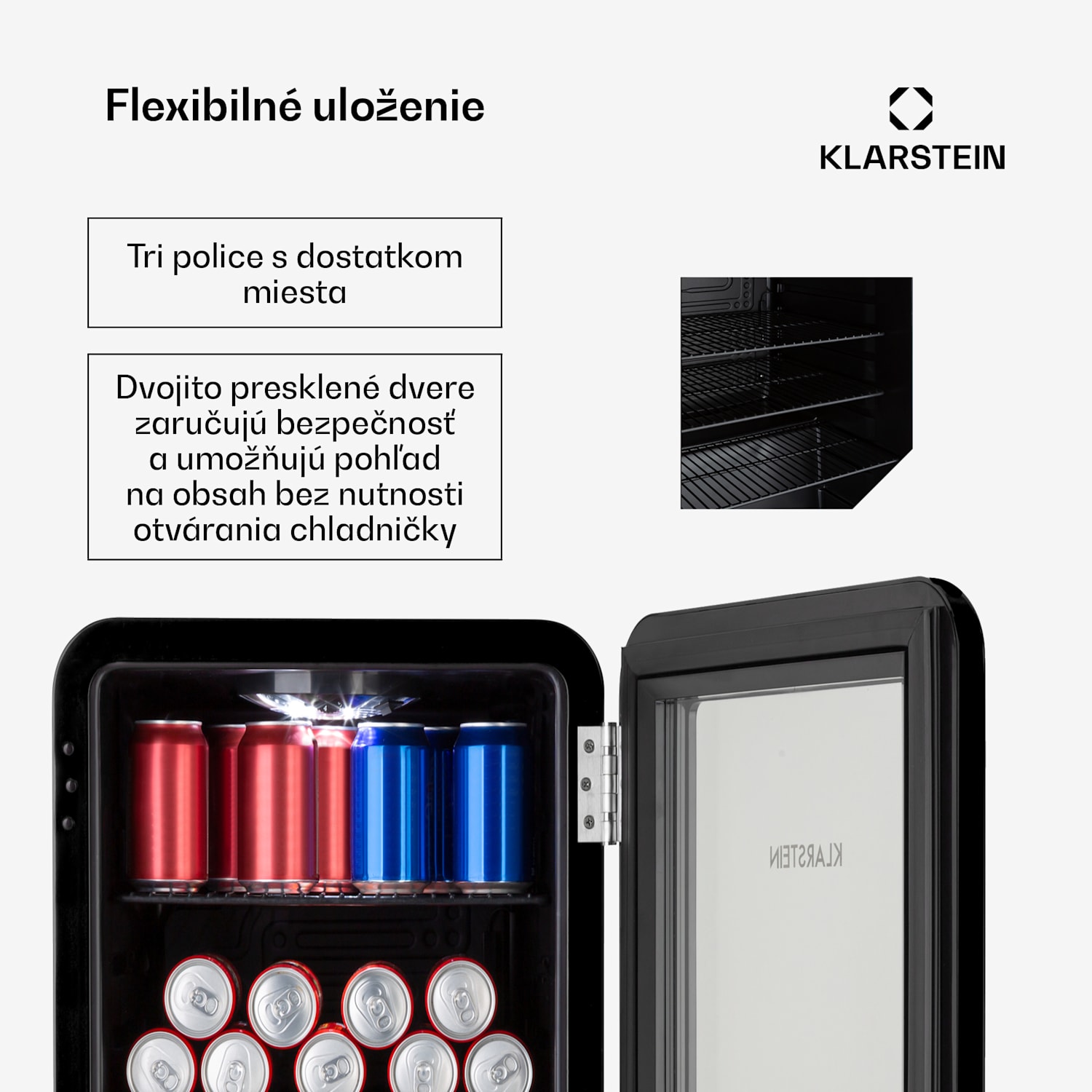 PopLife, chladnička na nápoje, chladnička, 70 l, 0-10°C, retro dizajn, LED 70 Ltr | Čierna