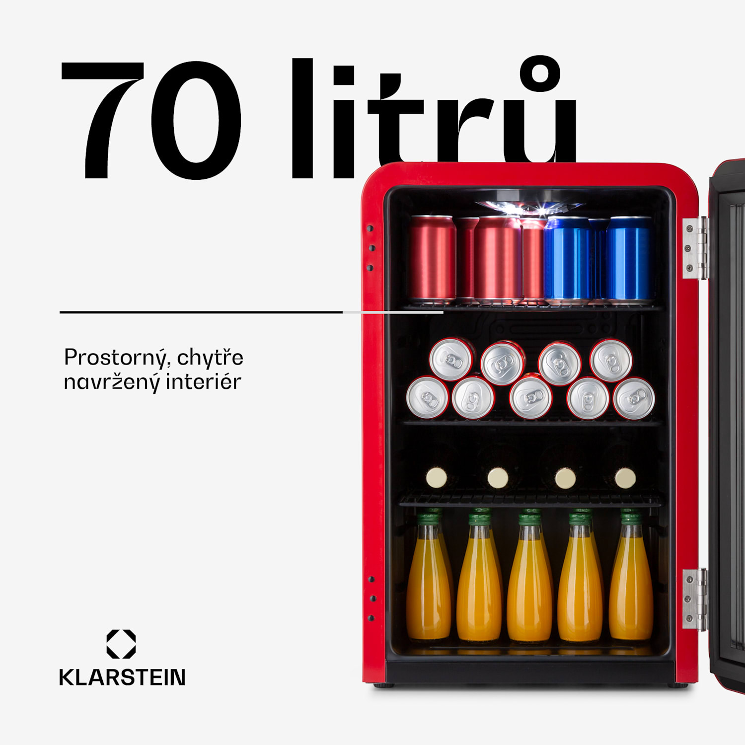 PopLife 70, lednice, 70 l, 0-10°C, retro design, LED 70 L | Červená