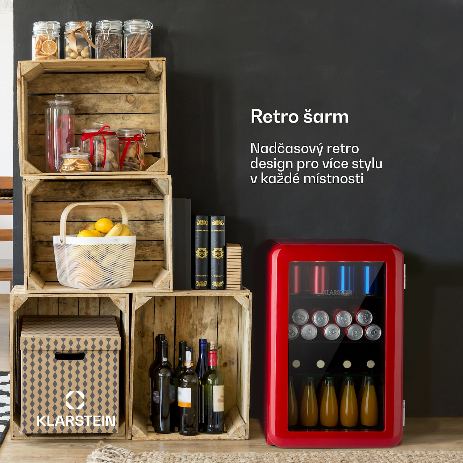 PopLife 70, lednice, 70 l, 0-10°C, retro design, LED 70 L | Červená
