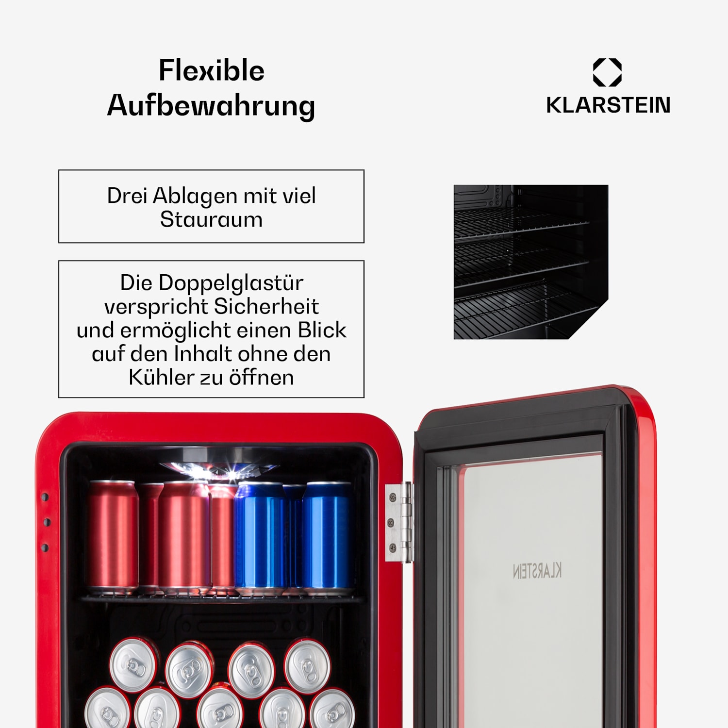 PopLife Getränkekühler Kühlschrank 70 Liter 0-10 °C Retro-Design  LED 70 Ltr | Rot