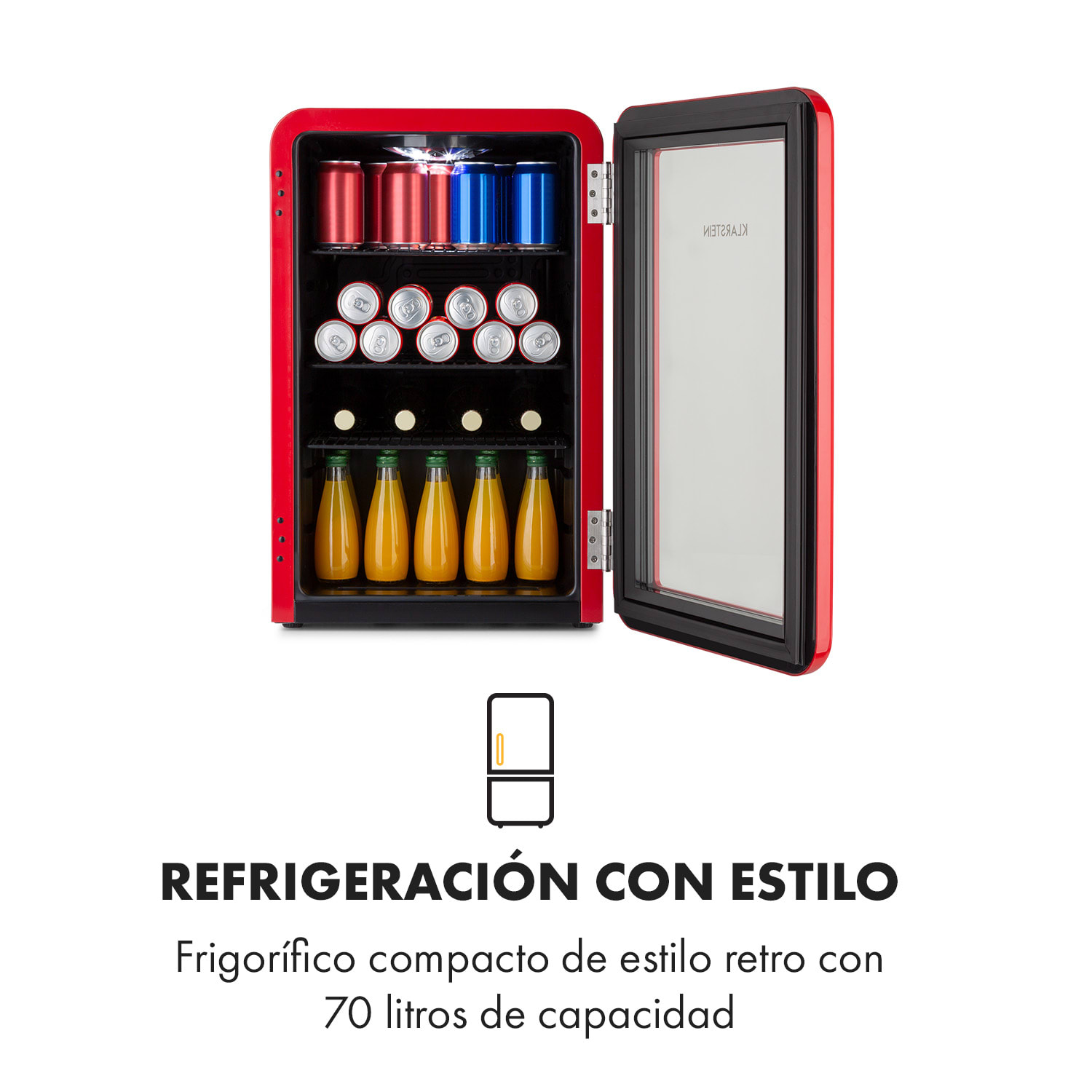 PopLife Nevera para bebidas frigorífico 70 litros de capacidad de 0 a 10 °C diseño retro LED 