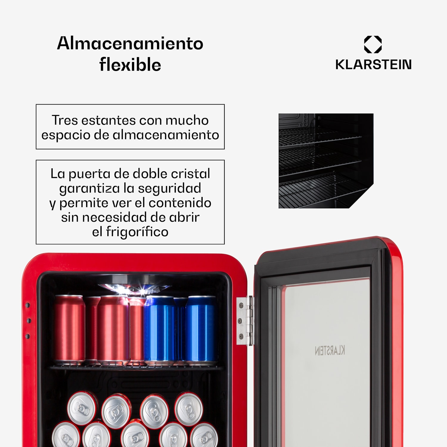 PopLife Nevera para bebidas frigorífico 70 litros de capacidad de 0 a 10 °C diseño retro LED 70 L | Rojo