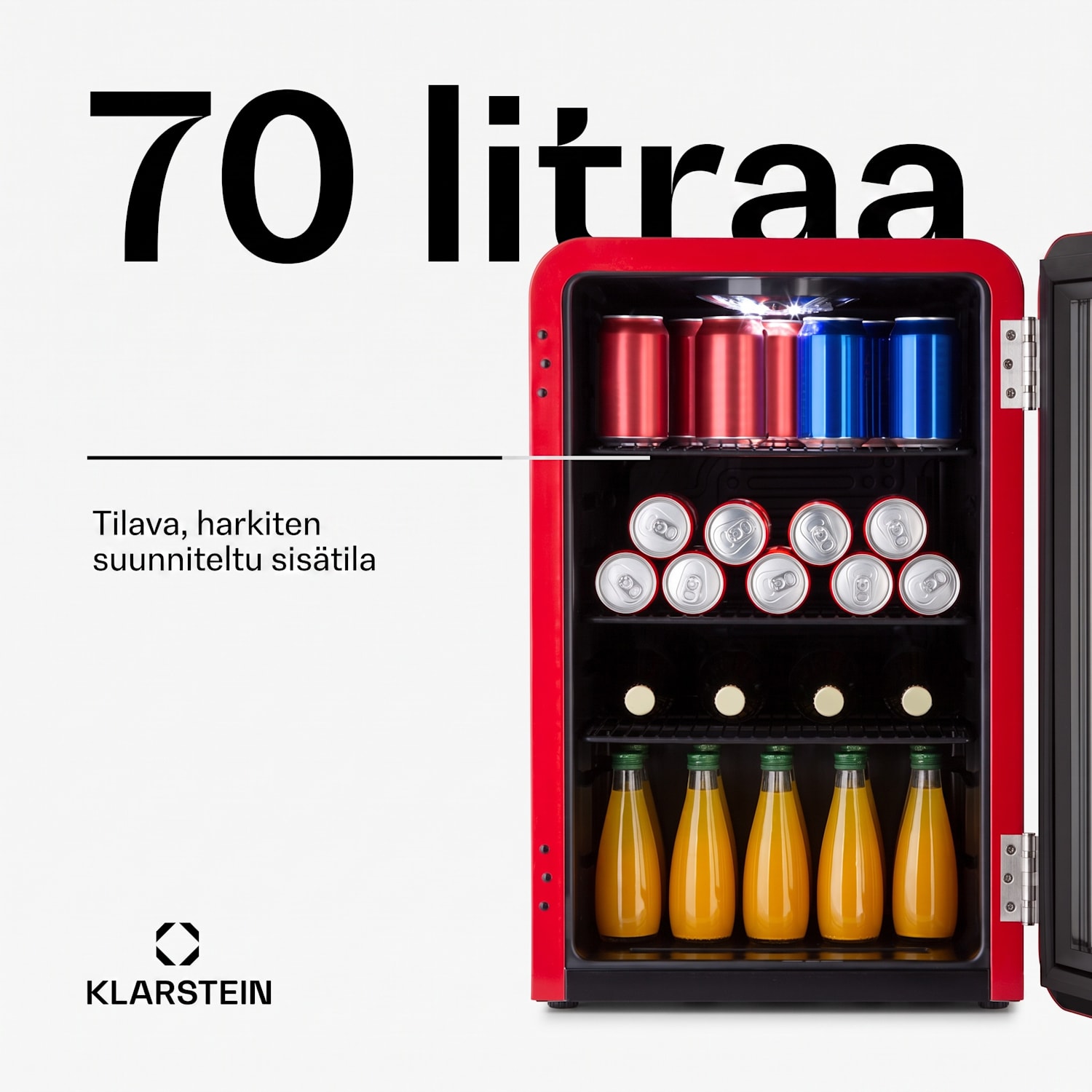 PopLife 70L -juomajääkaappi jääkaappi 70 litraa 0–10 °C retromuotoilu 70 L | Punainen