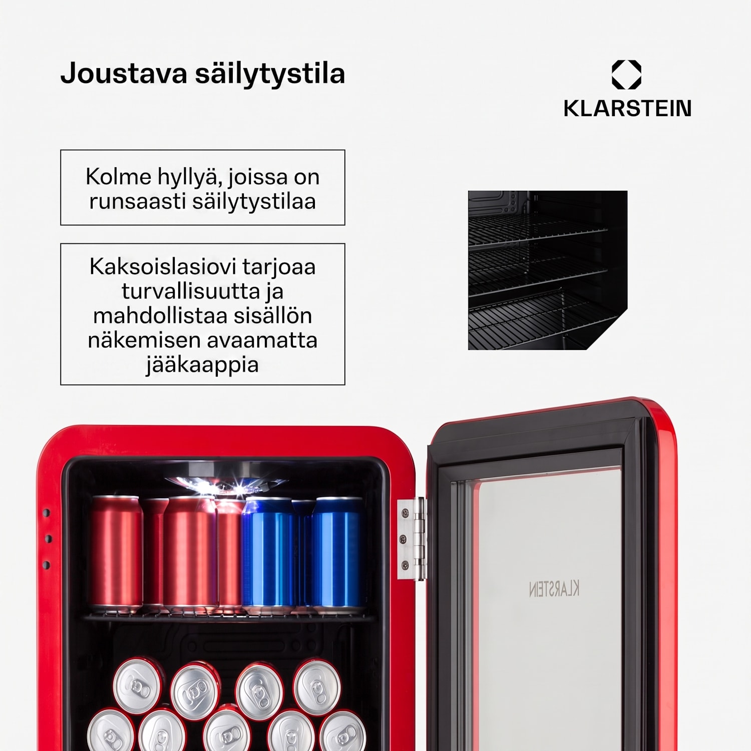 PopLife 70L -juomajääkaappi jääkaappi 70 litraa 0–10 °C retromuotoilu 70 L | Punainen