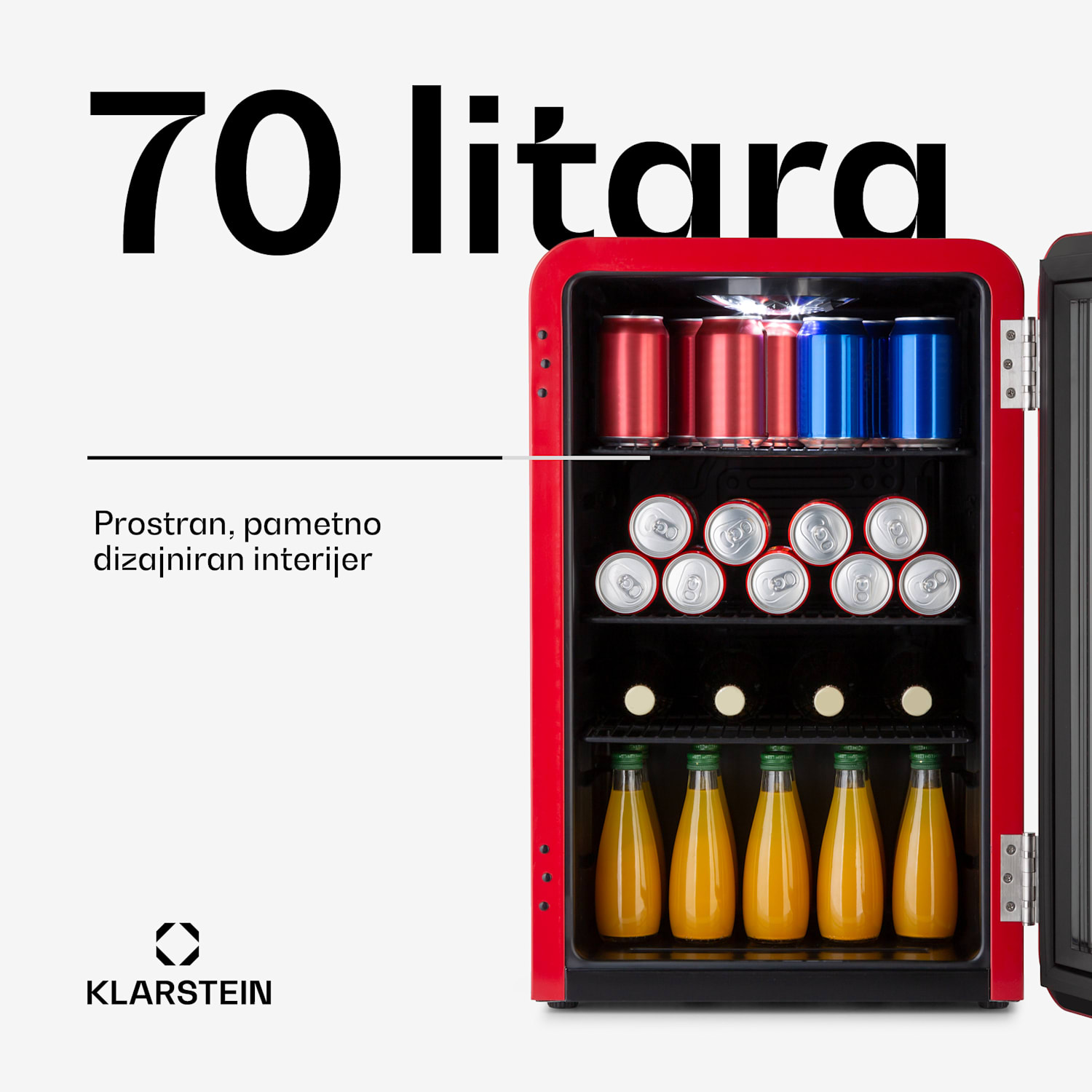 PopLife 70L, hladnjak za napitke, hladnjak, 70 litara, 0 - 10 ° C, retro dizajn 70 L | Crvena