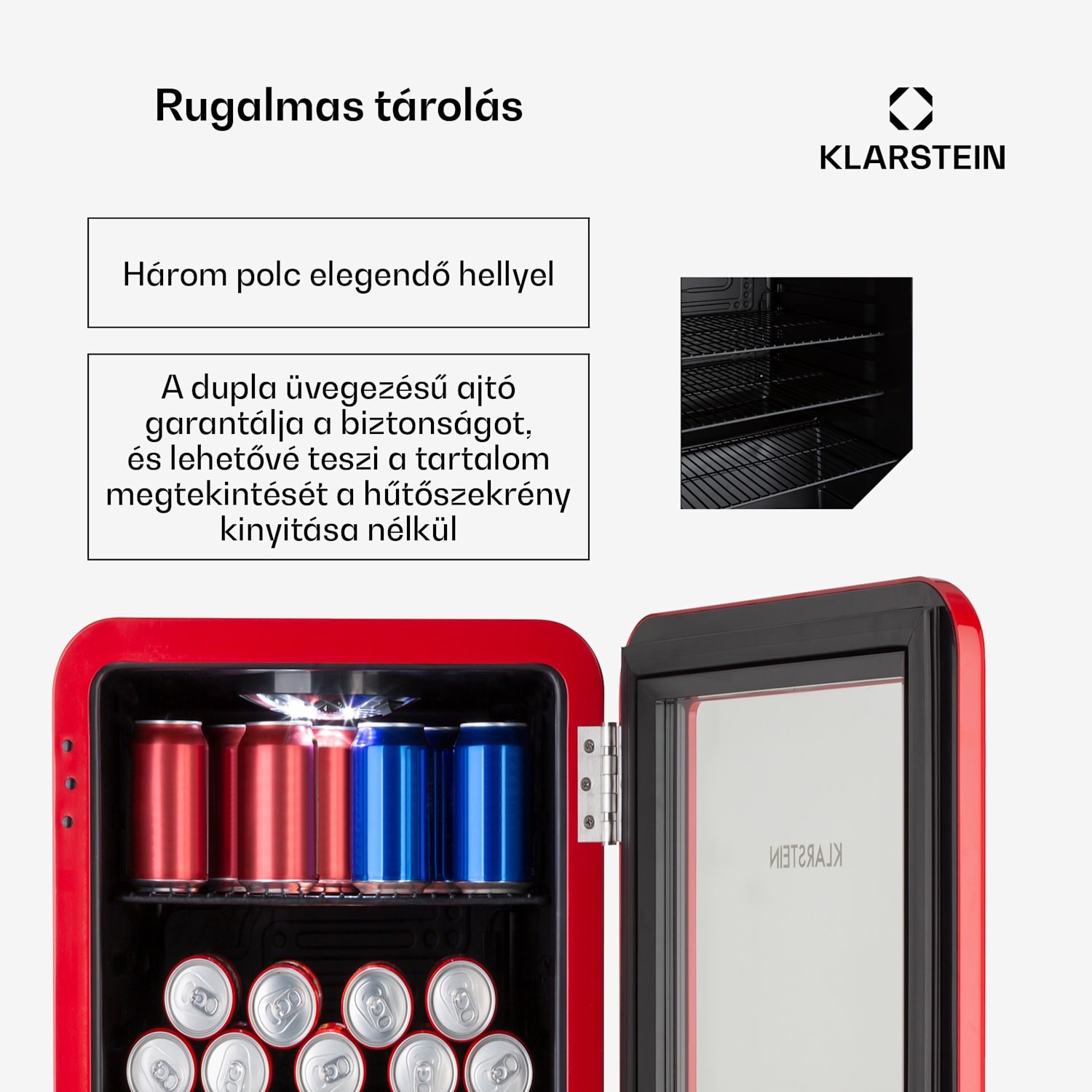 PopLife 70L, italhűtőszekrény, 70 liter, 0 - 10 ° C, retro kivitelben 70 L | Piros