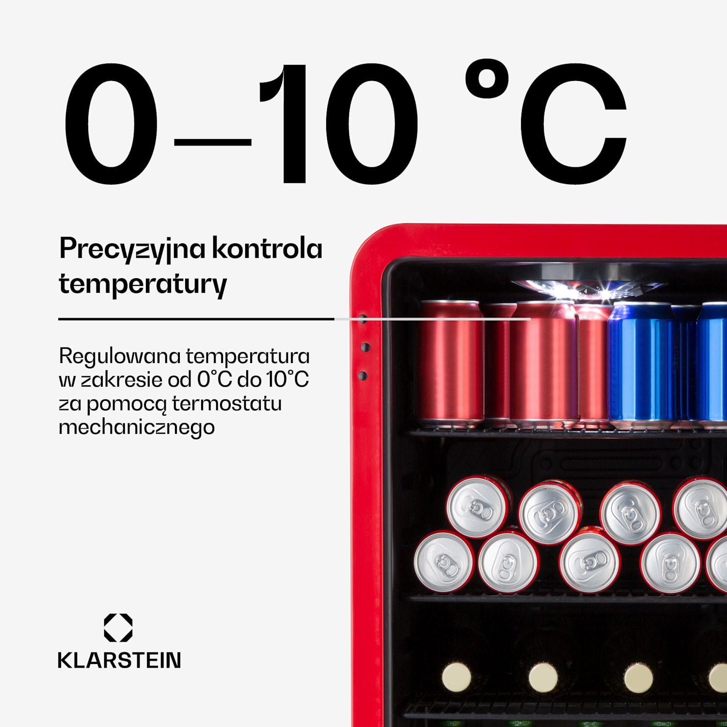 PopLife 70, lodówka na napoje, chłodziarka, 70 l, 0-10°C, styl retro, LED 70 L | Czerwony