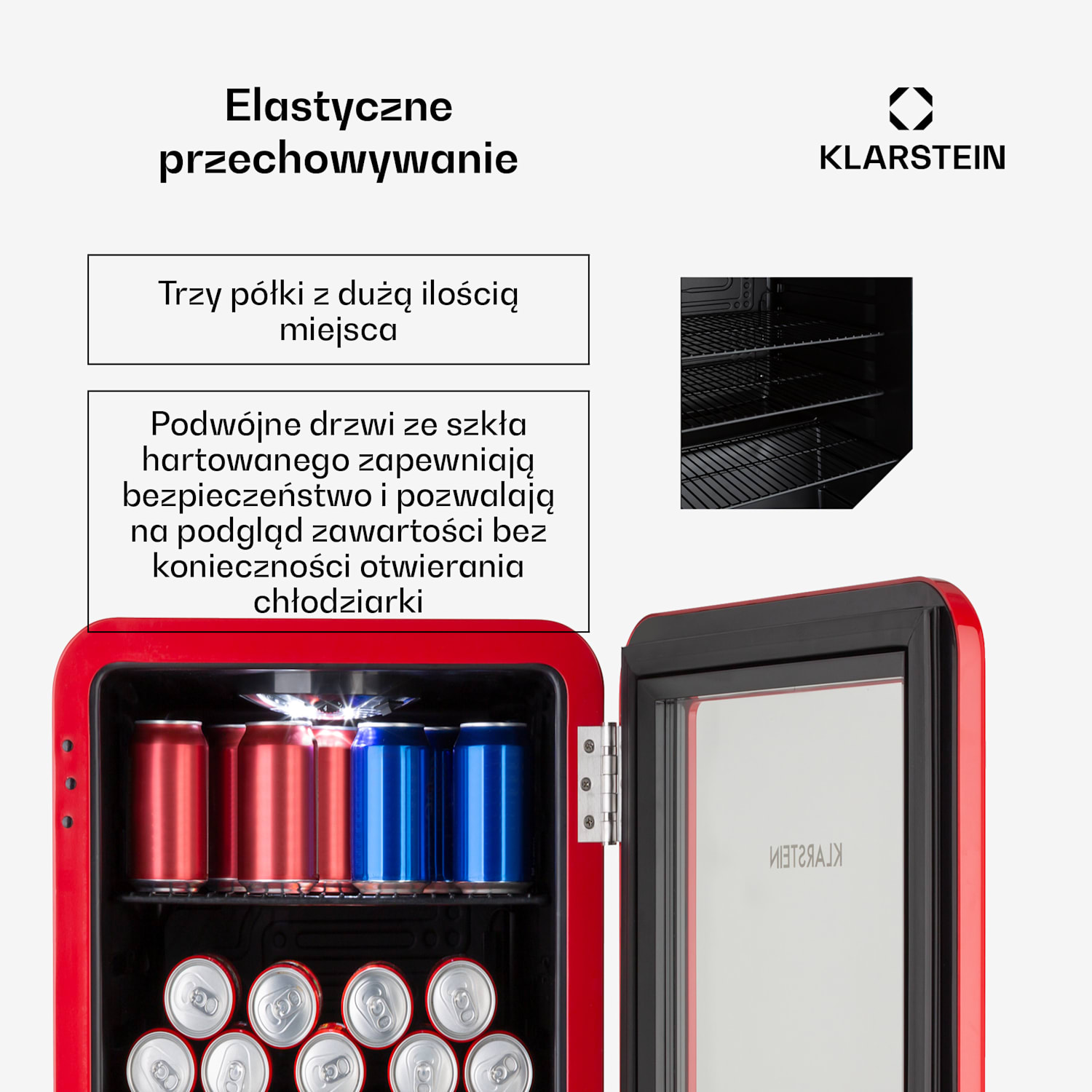 PopLife 70, lodówka na napoje, chłodziarka, 70 l, 0-10°C, styl retro, LED 70 L | Czerwony
