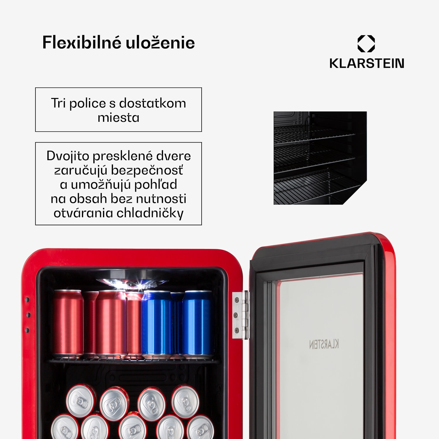 PopLife, chladnička na nápoje, chladnička, 70 l, 0-10°C, retro dizajn, LED 70 L | Červená