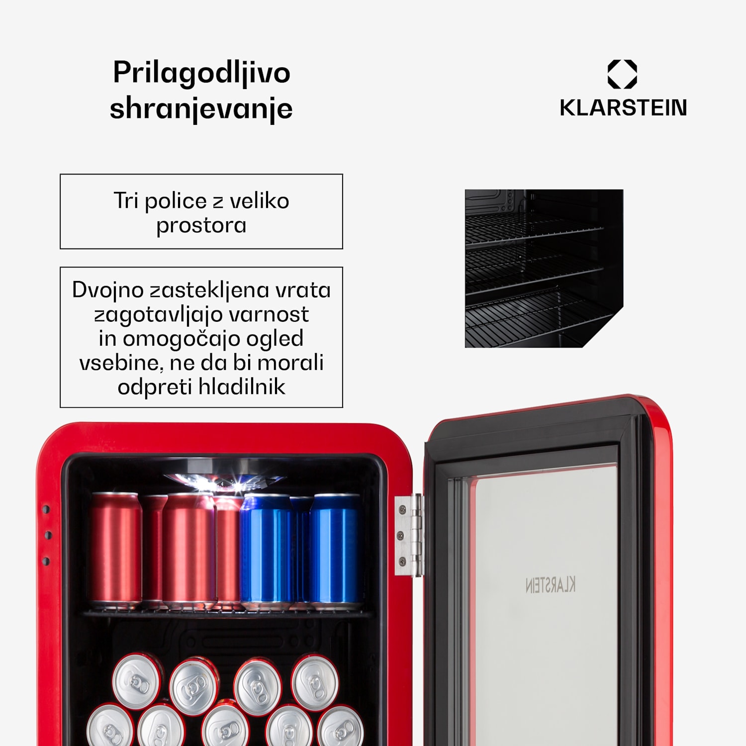 PopLife 70L, hladilnik za pijače, hladilnik, 70 litrov, 0 - 10 ° C, retro dizajn 70 Ltr | Rdeča