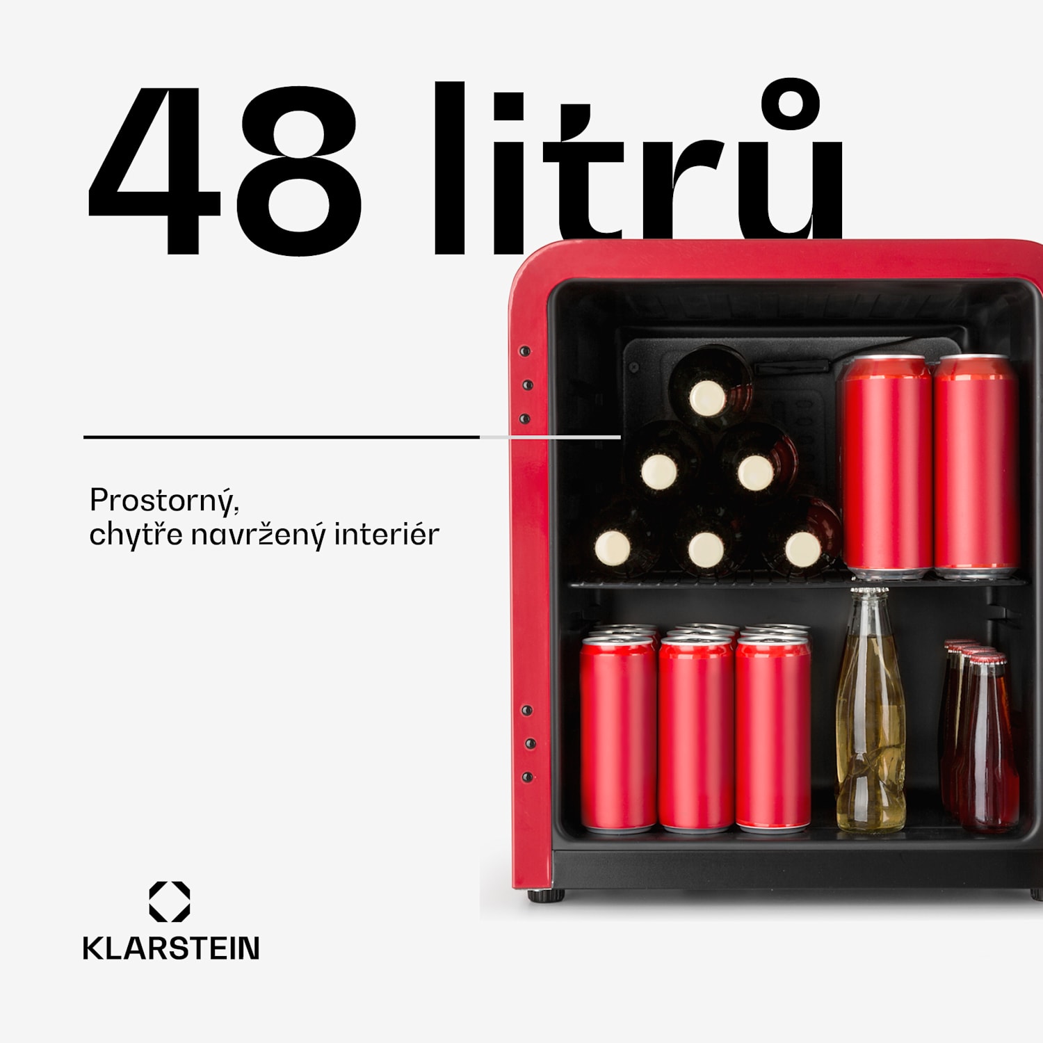 PopLife 48, lednice na nápoje, 48 l, 0-10 °C, retro design, červená 48 L | Červená