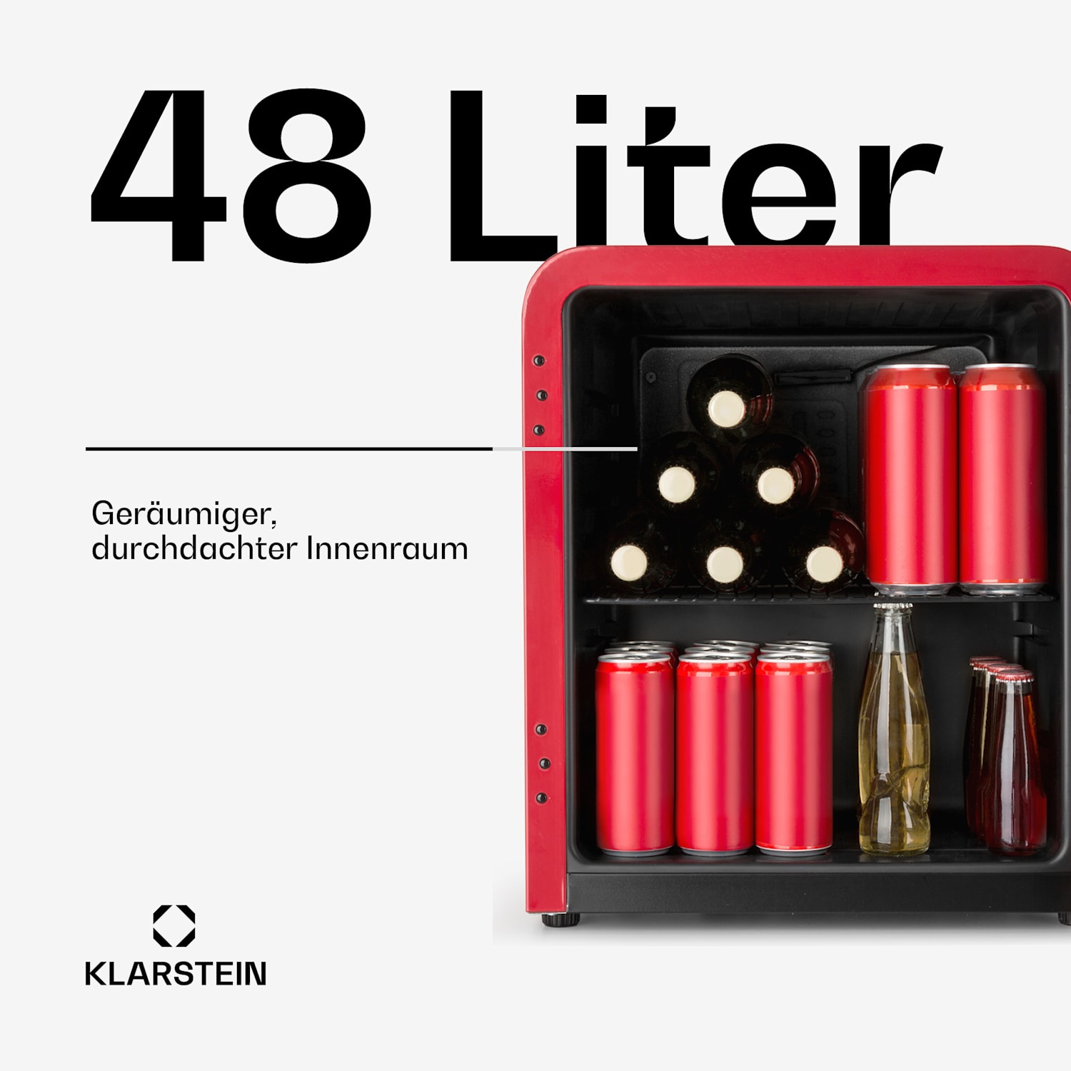 PopLife Getränkekühler Kühlschrank 0-10°C Retro-Design 48 Ltr | Rot