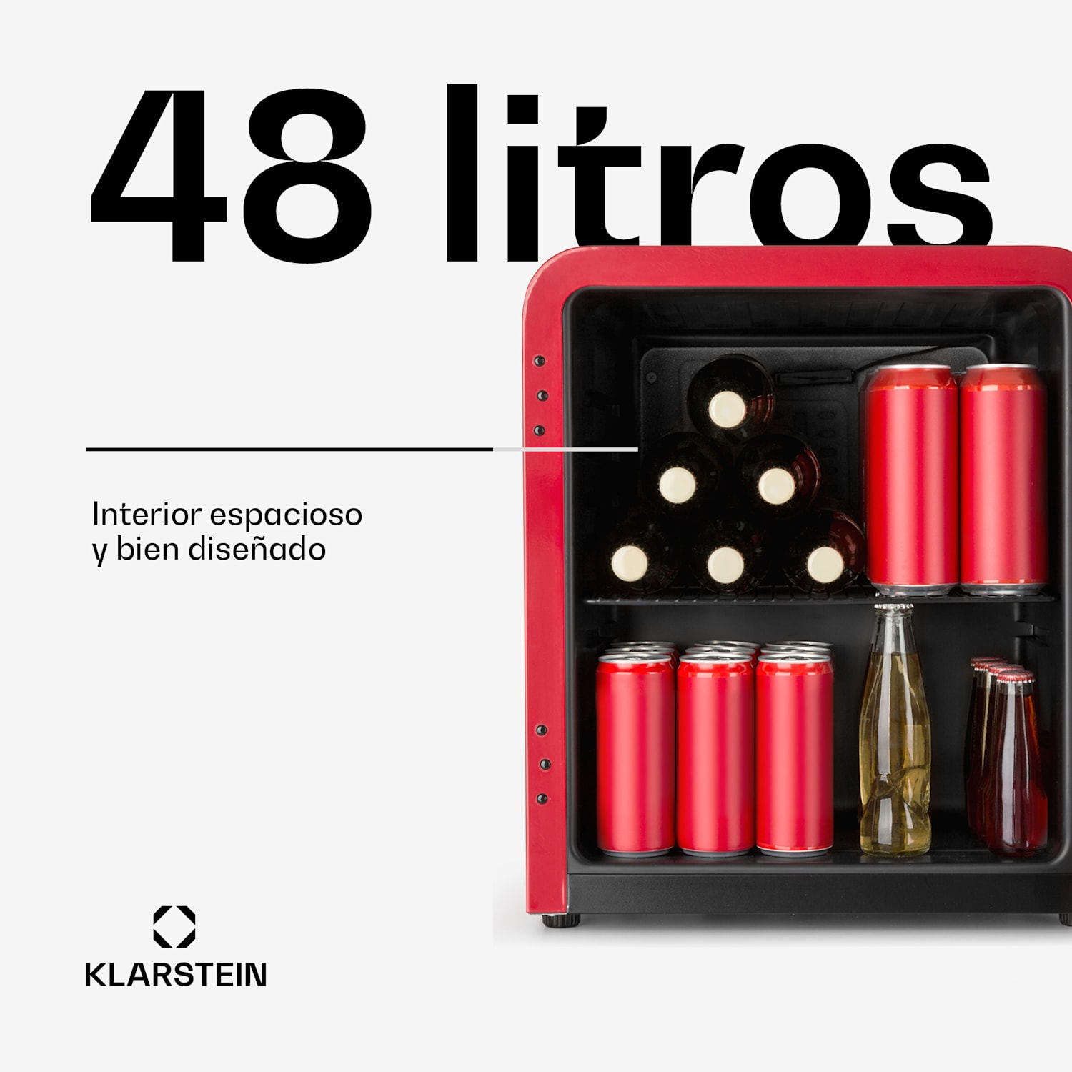PopLife Nevera para bebidas de 0 a 10 °C diseño retro 48 L | Rojo