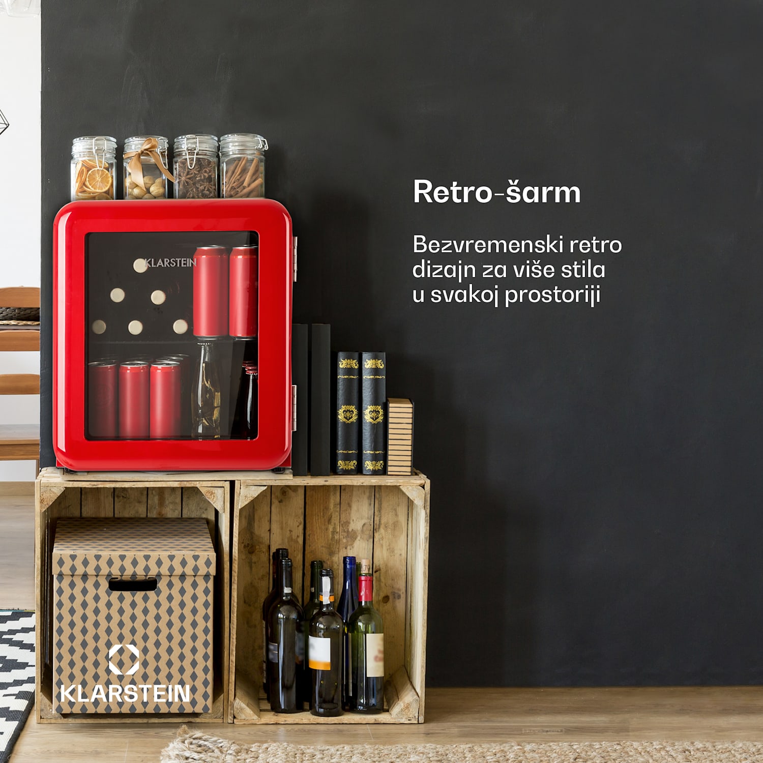 PopLife, hladnjak za napitke, 48 l, 0 - 10 °C, retro dizajn, crveni 48 L | Crvena