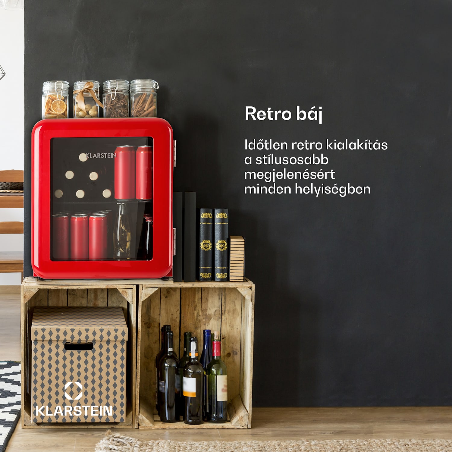 PopLife 48, italhűtőszekrény, 0 - 10 °C, retro kivitel 48 L | Piros
