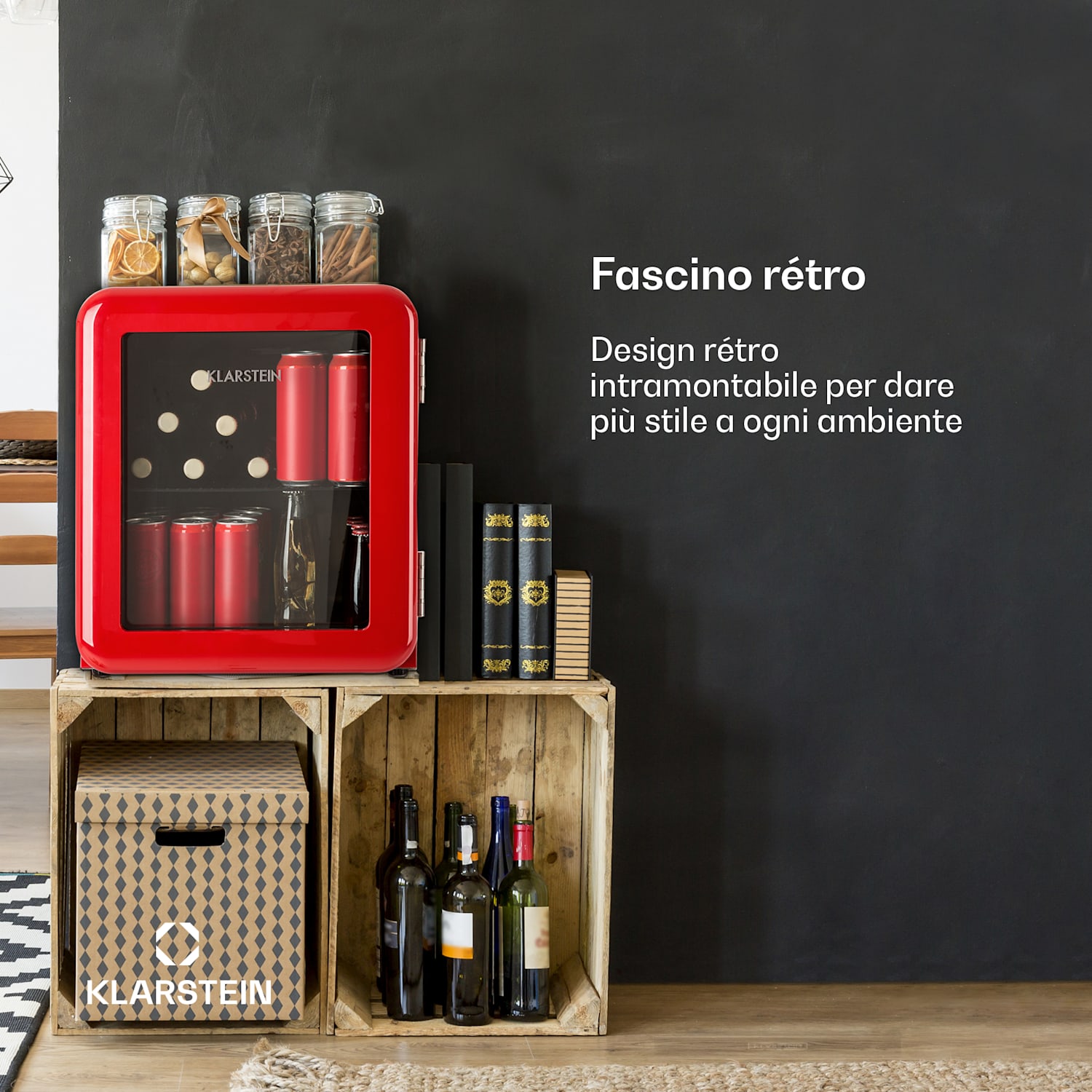 PopLife Frigorifero per bevande 0-10°C design rétro 48 L | Rosso