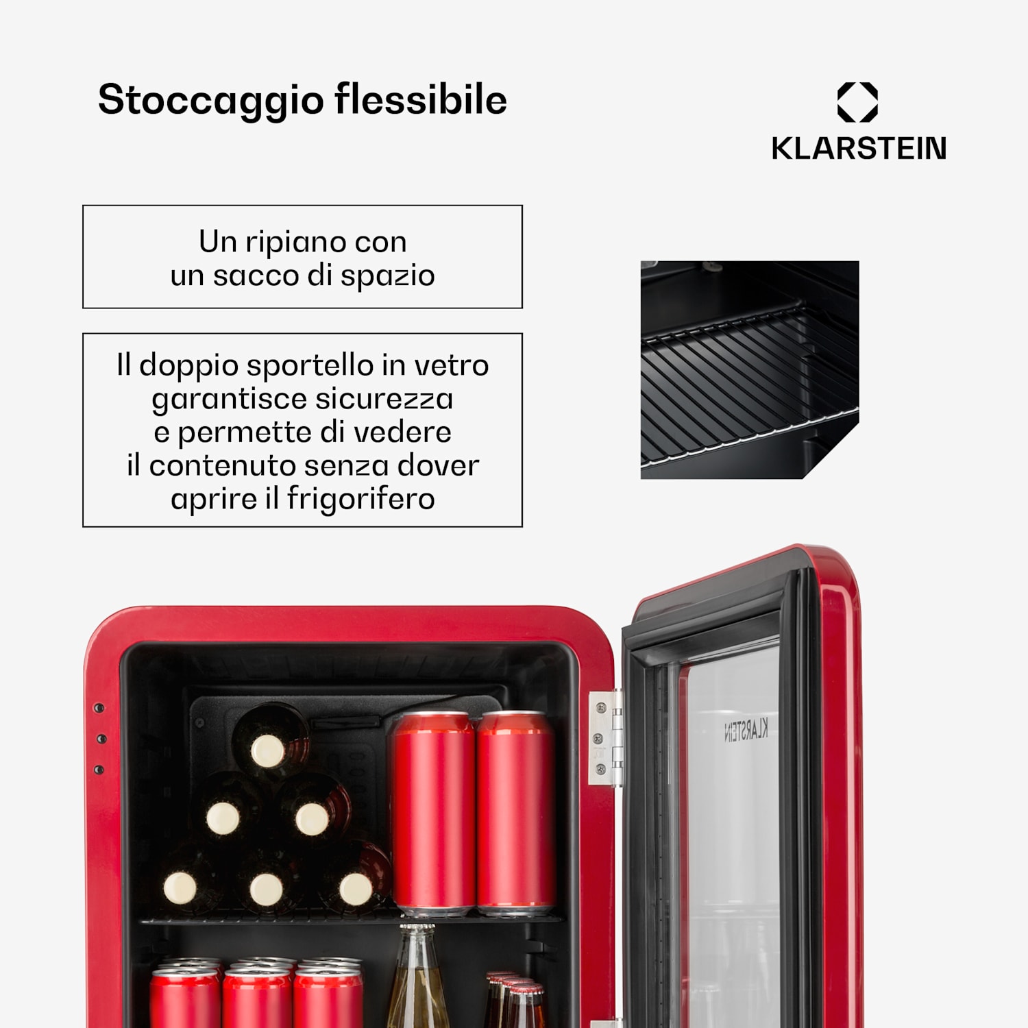 PopLife Frigorifero per bevande 0-10°C design rétro 48 L | Rosso
