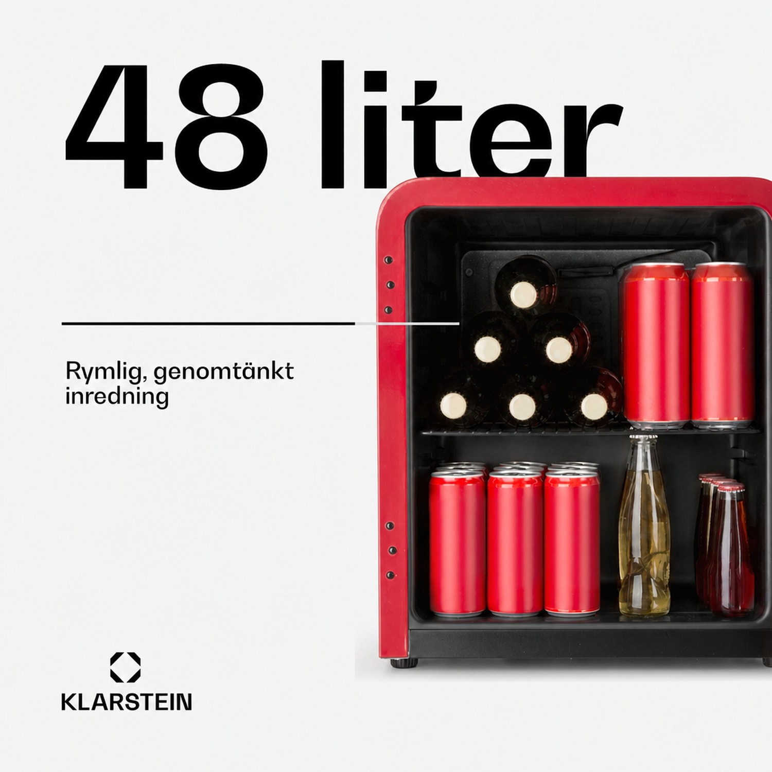 PopLife dryckeskylare kylskåp 0–10 °C retrodesign 48 L | Röd