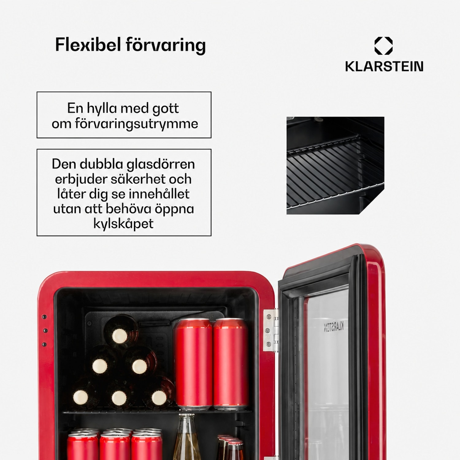PopLife dryckeskylare kylskåp 0–10 °C retrodesign 48 L | Röd