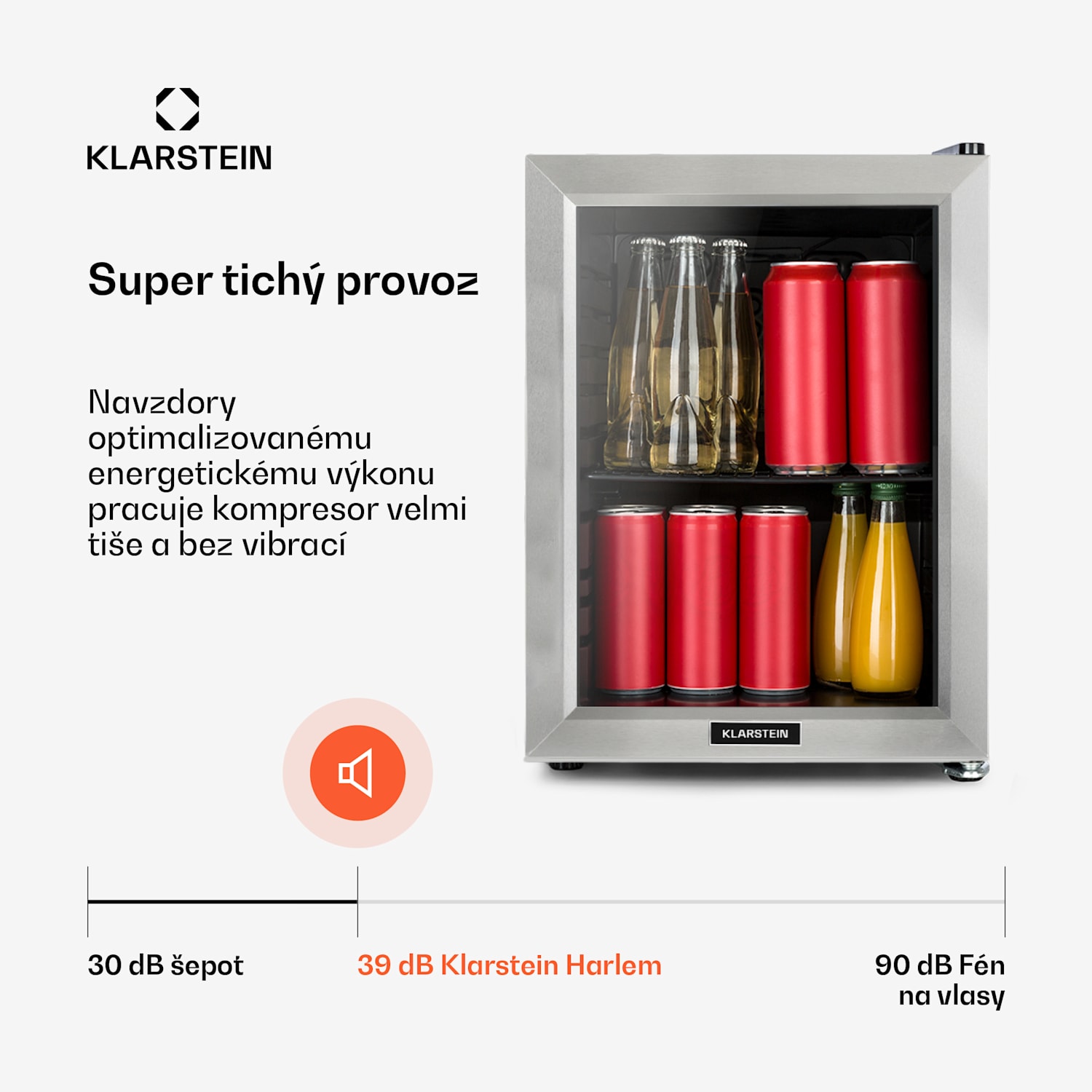 Harlem, lednice, energetická třída F, kovová mřížka, skleněné dveře 