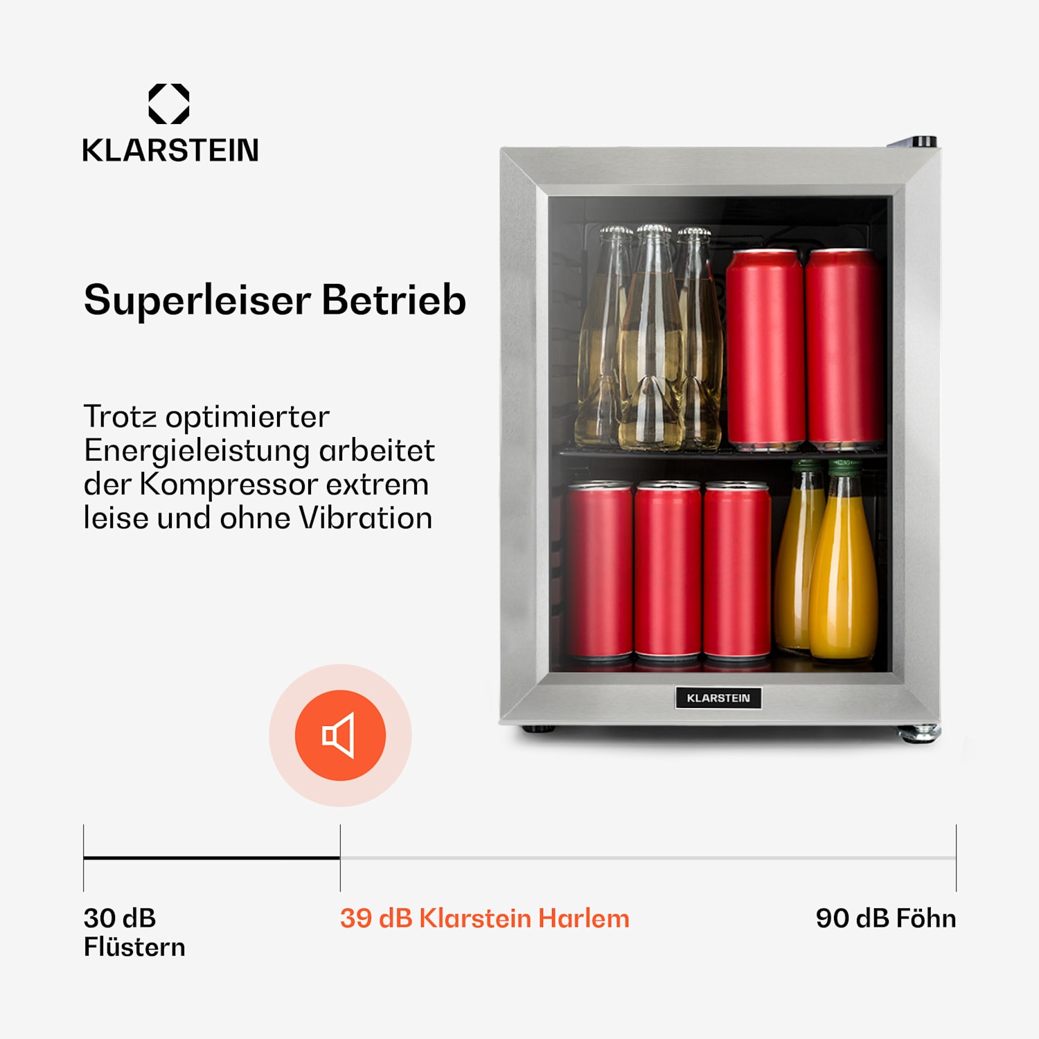 Harlem Getränkekühlschrank 23 Liter 1 Metallrost Glastür 