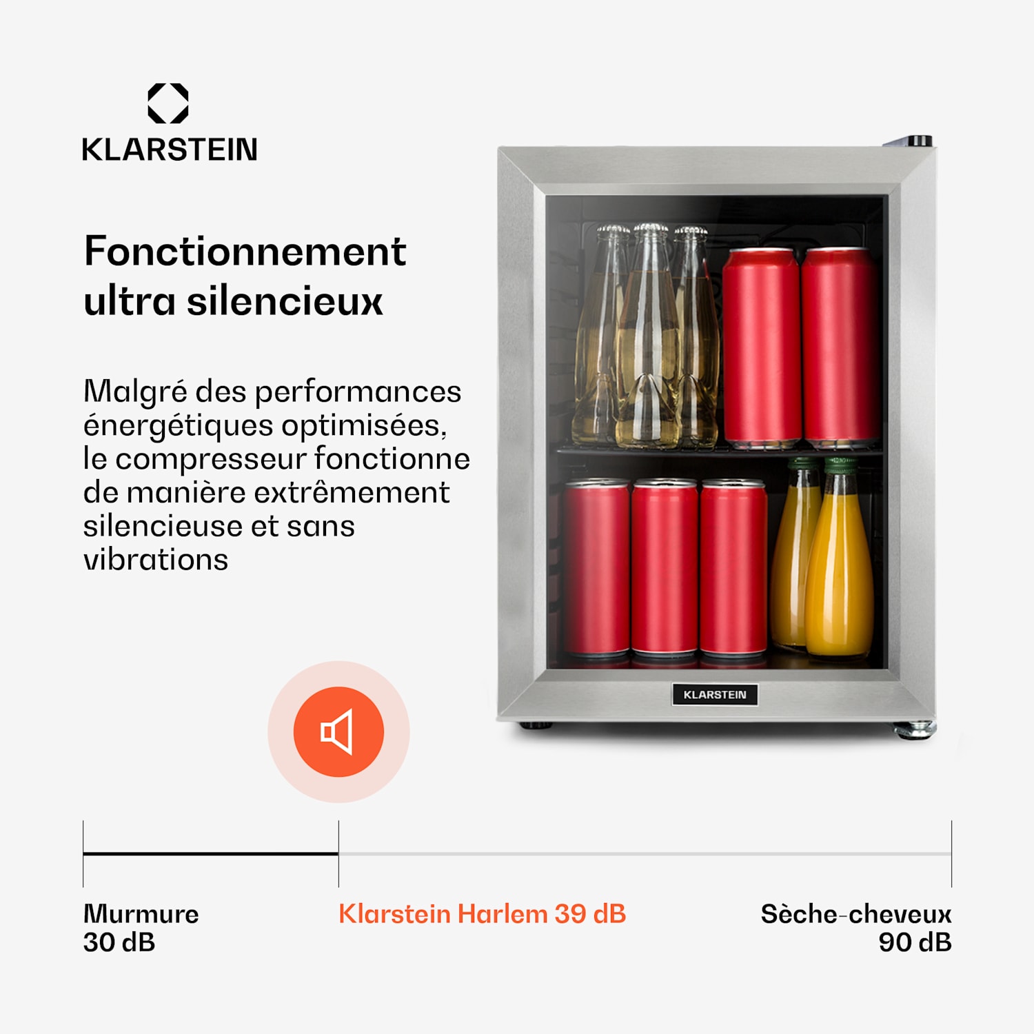 Harlem réfrigérateur à boissons A+ 1 grille métallique porte vitrée noir 