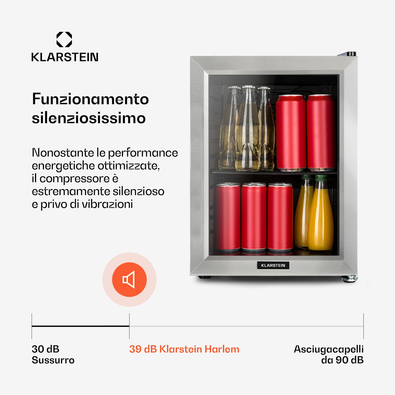 Frigo per bevande Harlem 23 litri 1 ripiano in metallo sportello di vetro 